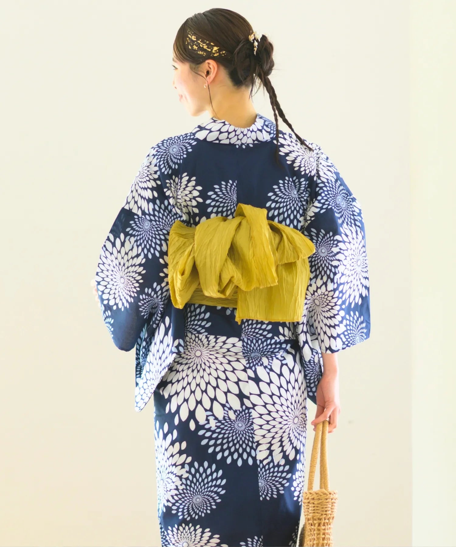 夏花浴衣 紺菊華 4点セット(浴衣・兵児帯・腰紐×2)