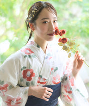 夏花浴衣 白昼の紅椿 4点セット(浴衣・兵児帯・腰紐×2)