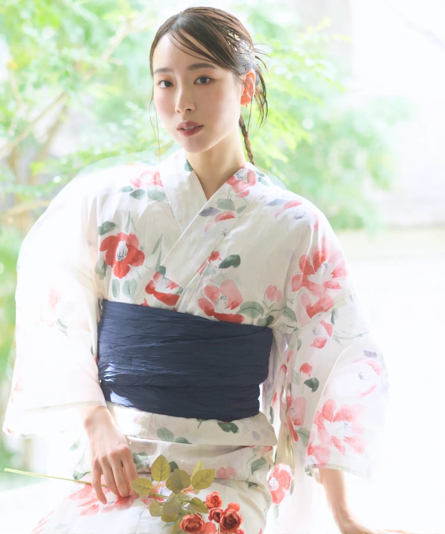 夏花浴衣 白昼の紅椿 4点セット(浴衣・兵児帯・腰紐×2)