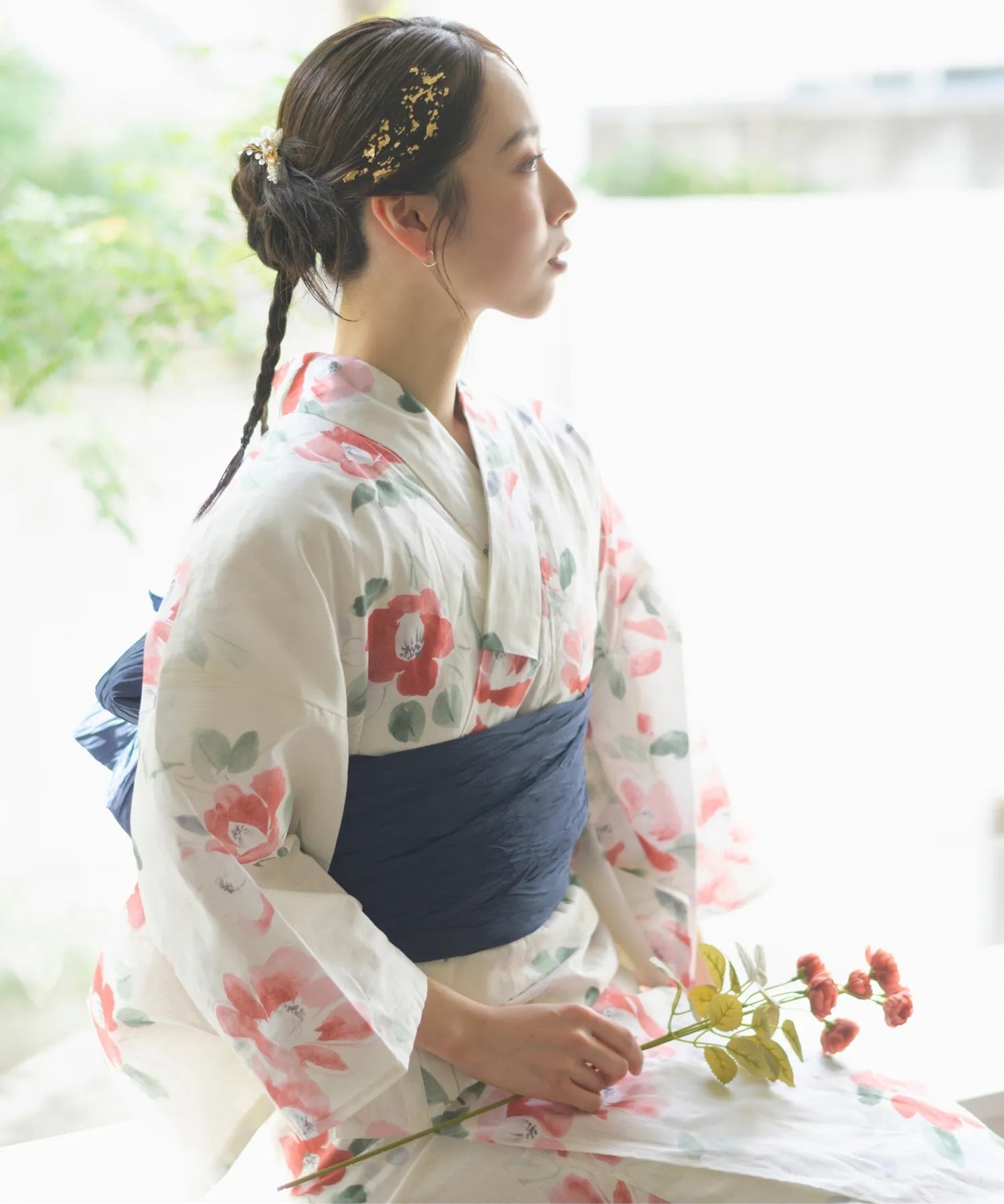 夏花浴衣 白昼の紅椿 4点セット(浴衣・兵児帯・腰紐×2)