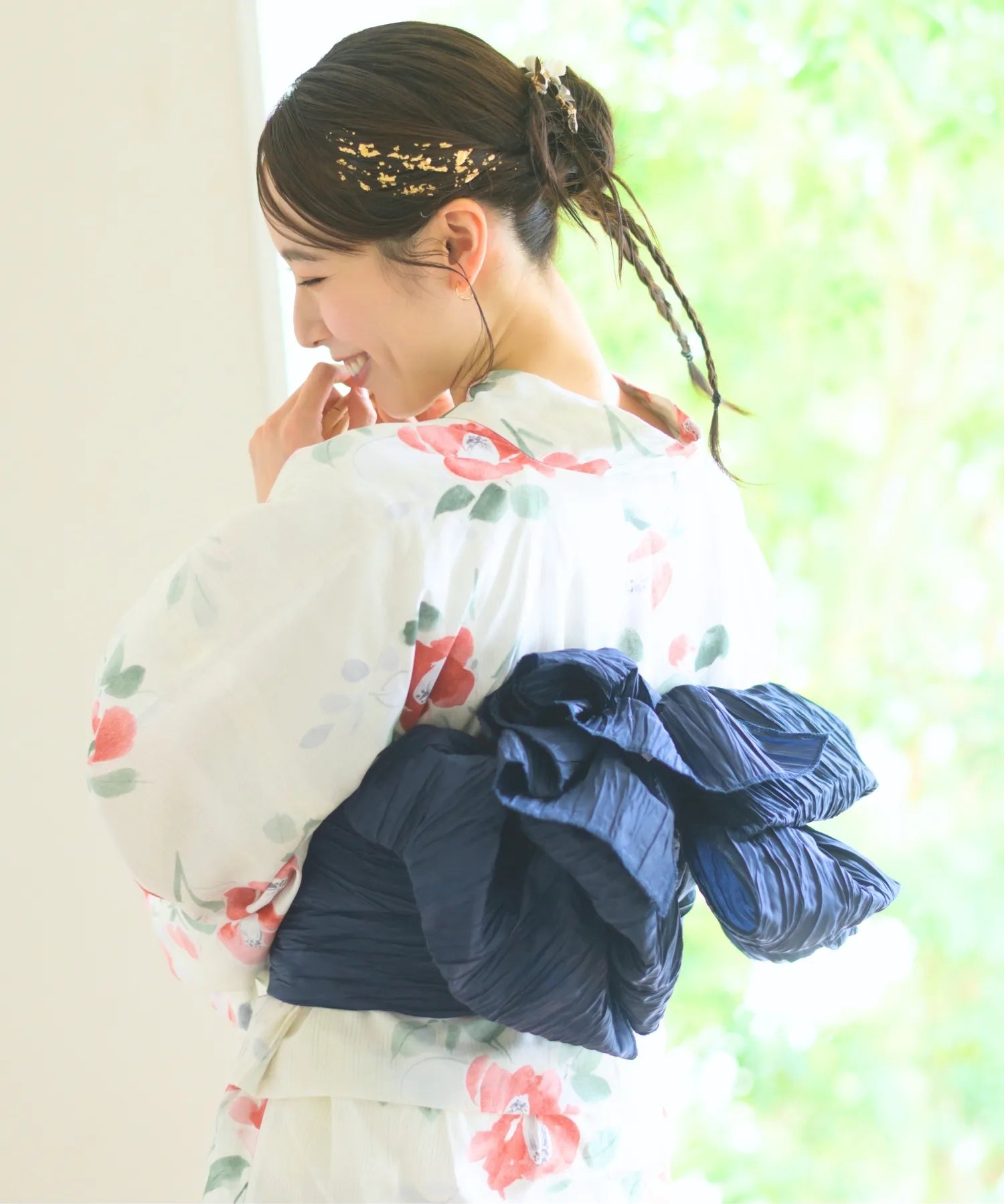 夏花浴衣 白昼の紅椿 4点セット(浴衣・兵児帯・腰紐×2)
