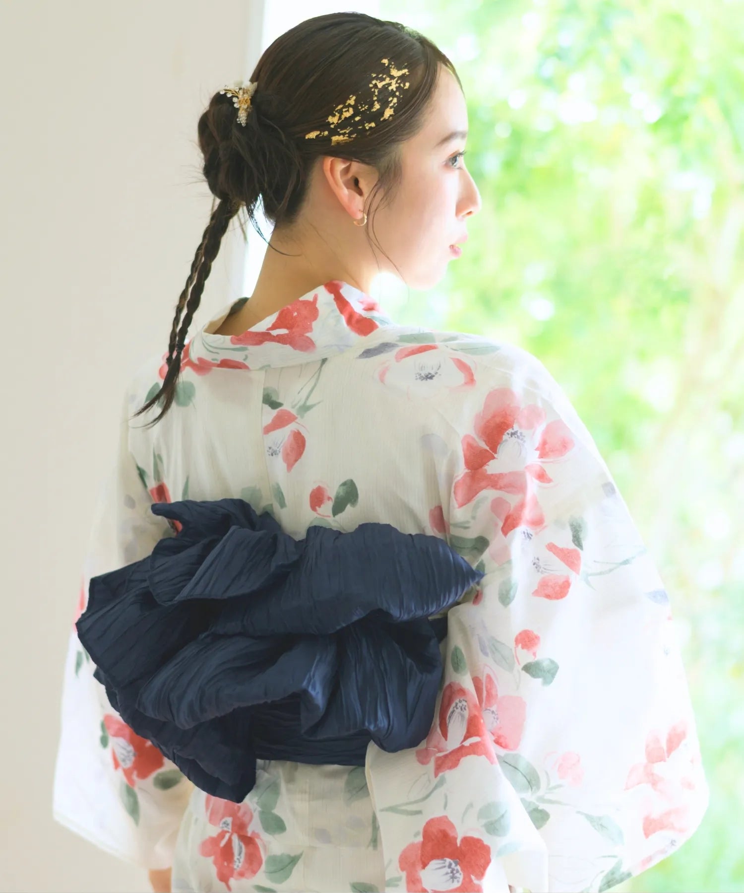 夏花浴衣 白昼の紅椿 4点セット(浴衣・兵児帯・腰紐×2)