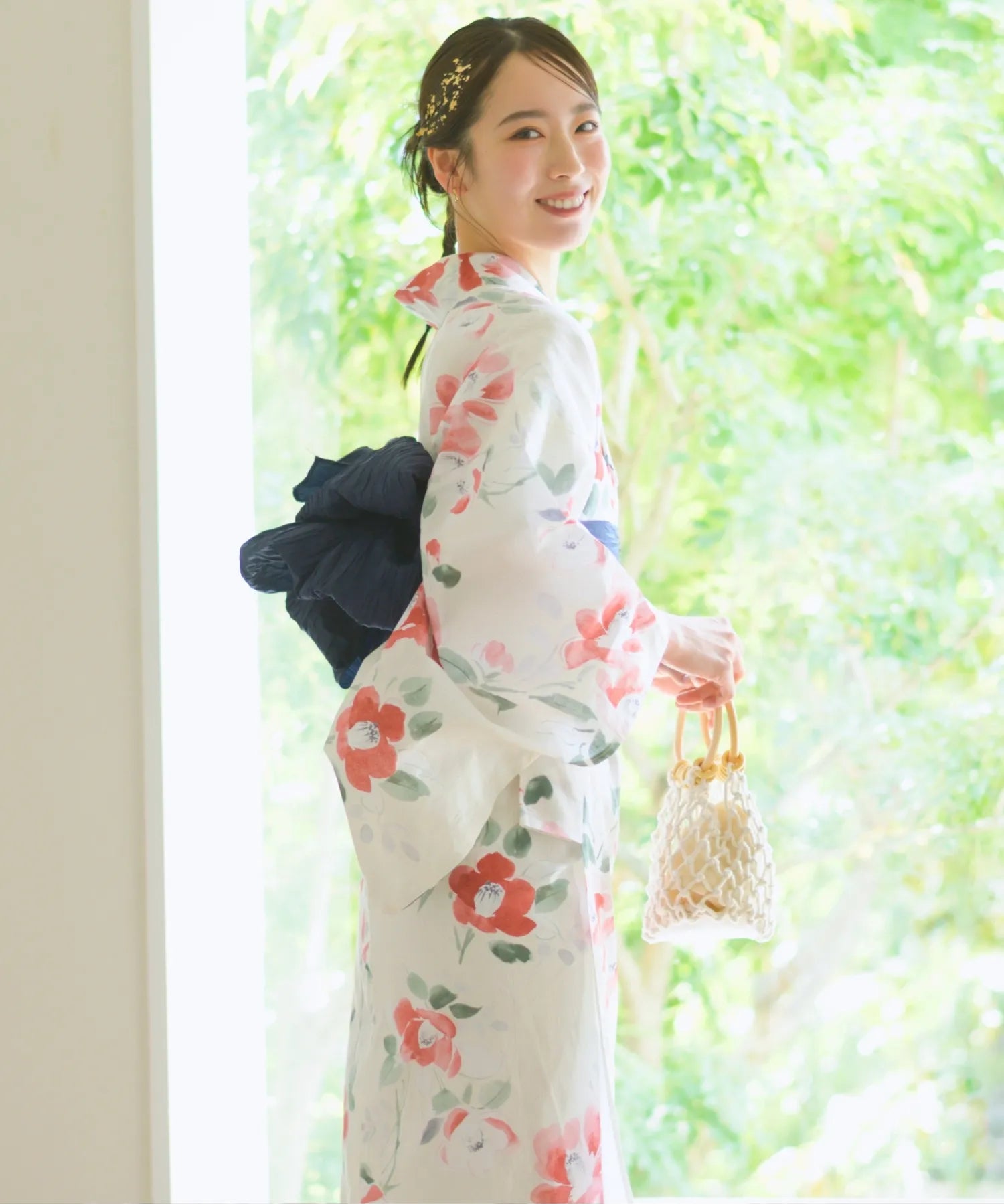 夏花浴衣 白昼の紅椿 4点セット(浴衣・兵児帯・腰紐×2)