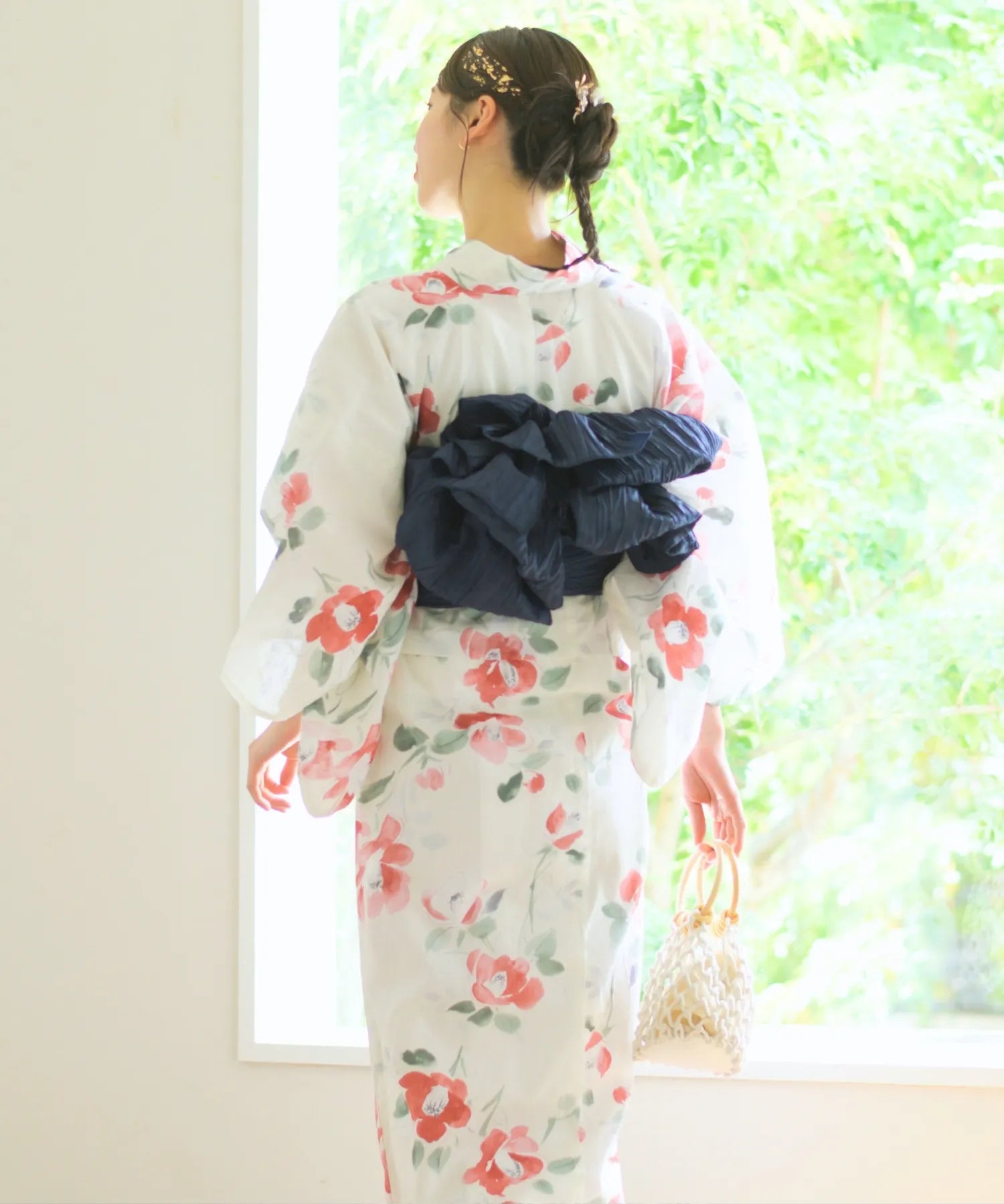 夏花浴衣 白昼の紅椿 4点セット(浴衣・兵児帯・腰紐×2)