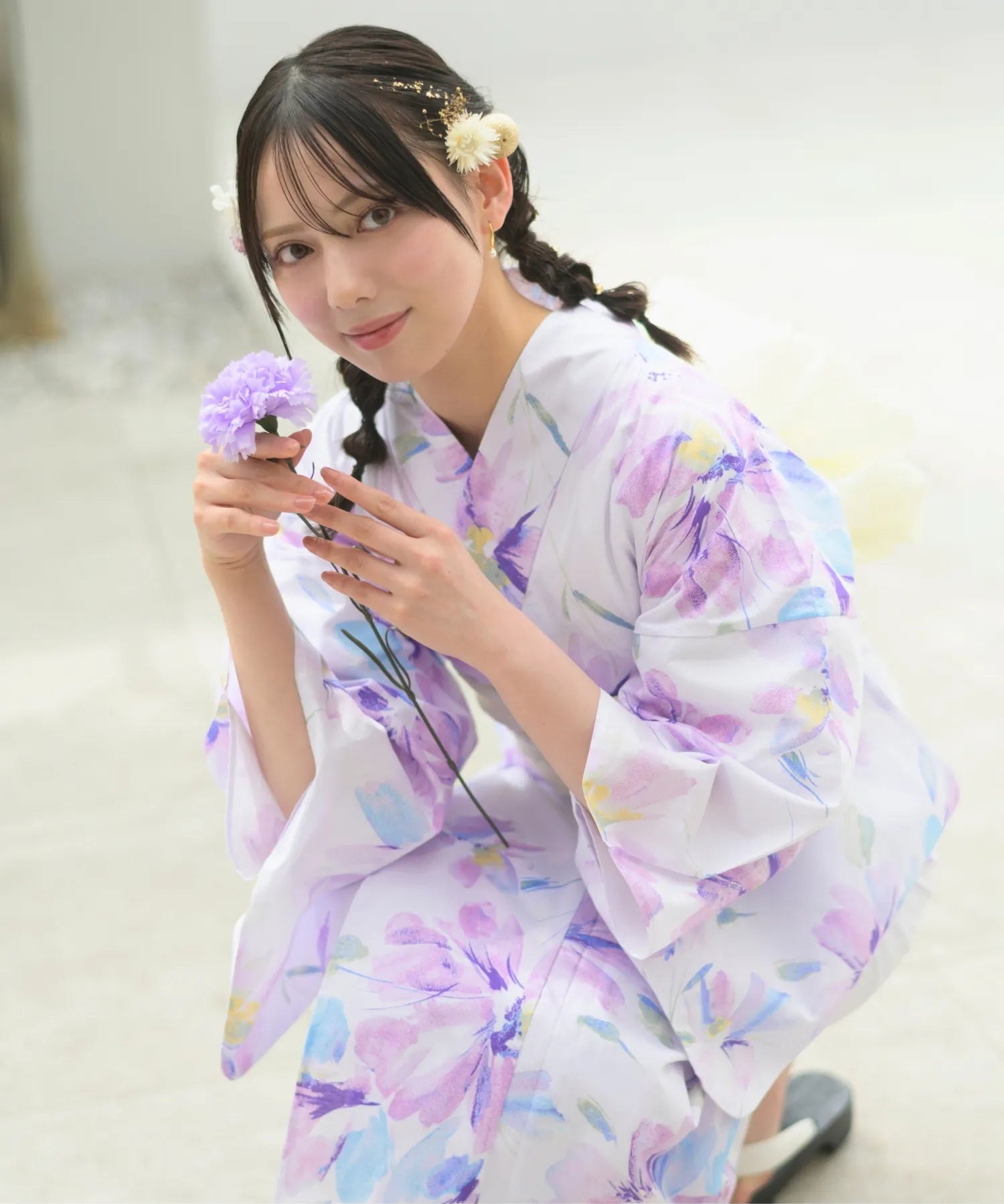 夏恋浴衣 マーガレットの花便り 下駄付き5点セット(浴衣・兵児帯・腰紐×2・下駄)