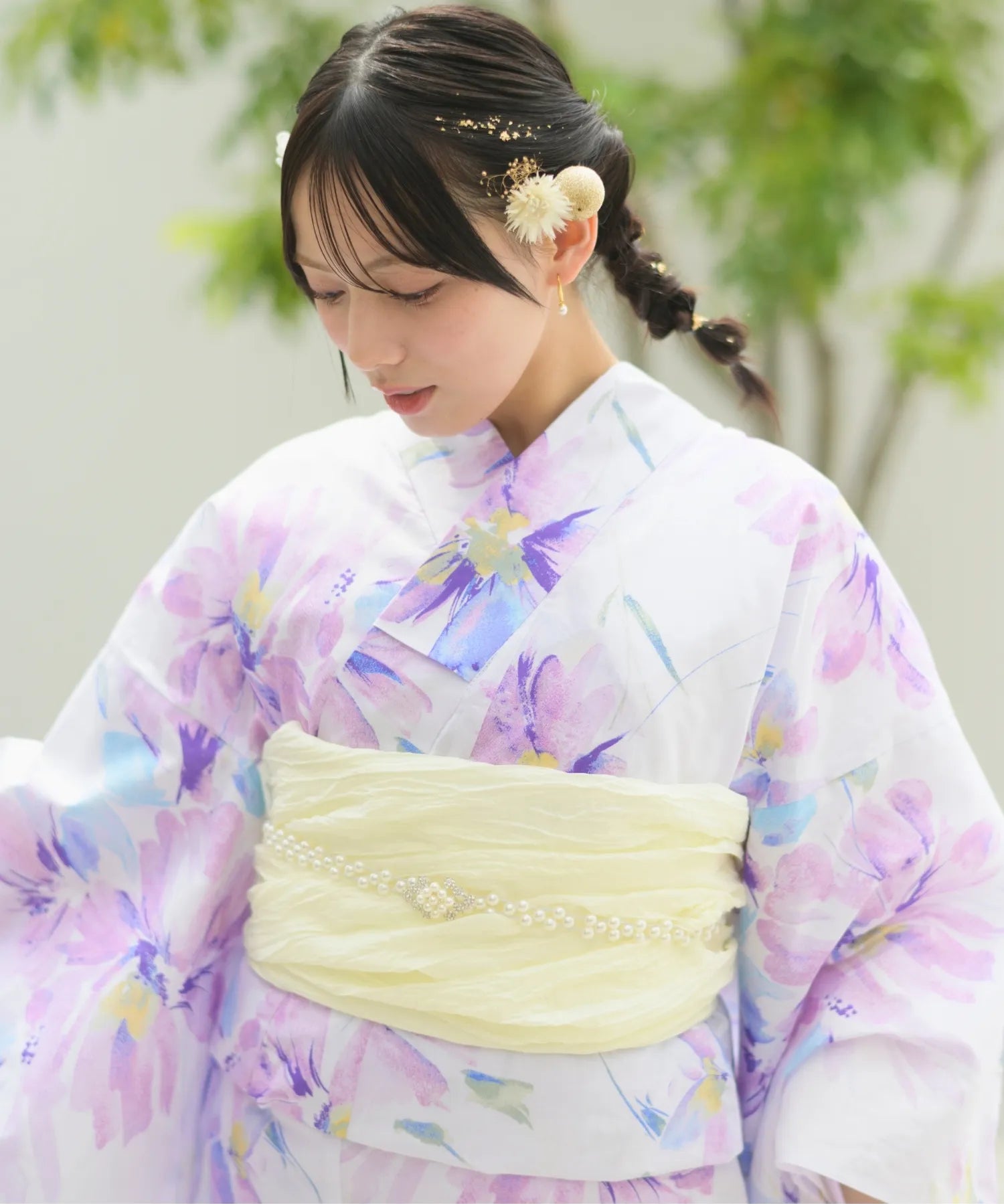 夏恋浴衣 マーガレットの花便り 下駄付き5点セット(浴衣・兵児帯・腰紐×2・下駄)