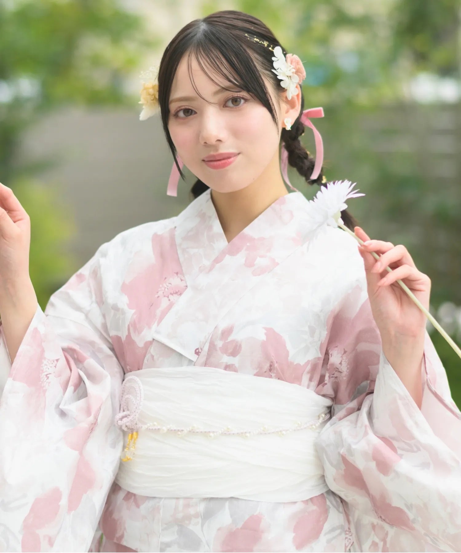 夏恋浴衣 恋花模様 下駄付き5点セット(浴衣・兵児帯・腰紐×2・下駄)