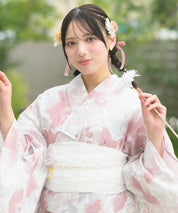 夏恋浴衣 恋花模様 下駄付き5点セット(浴衣・兵児帯・腰紐×2・下駄)