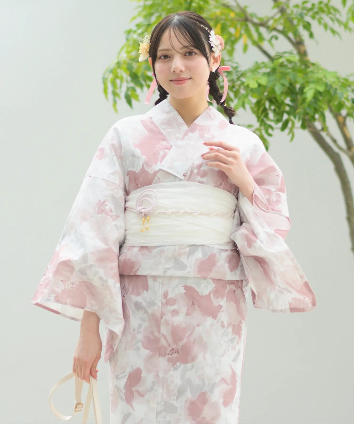 夏恋浴衣 恋花模様 下駄付き5点セット(浴衣・兵児帯・腰紐×2・下駄)
