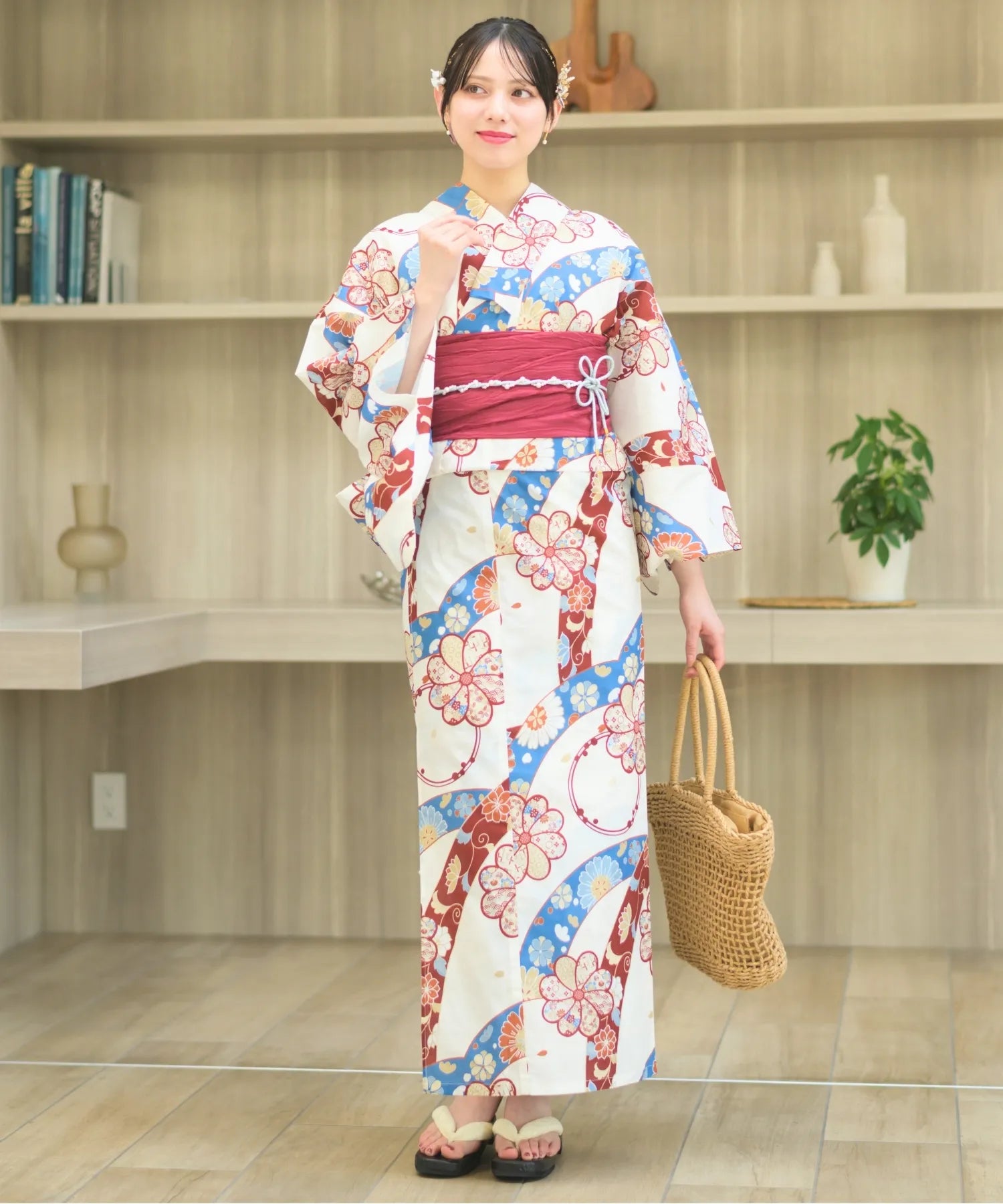 お任せ下駄+画像の白兵児帯つき◆古典綿麻高級しじら織り橙夏着物&浴衣◆ お任せ下駄+画像の白兵児帯つき◇古典綿麻高級しじ