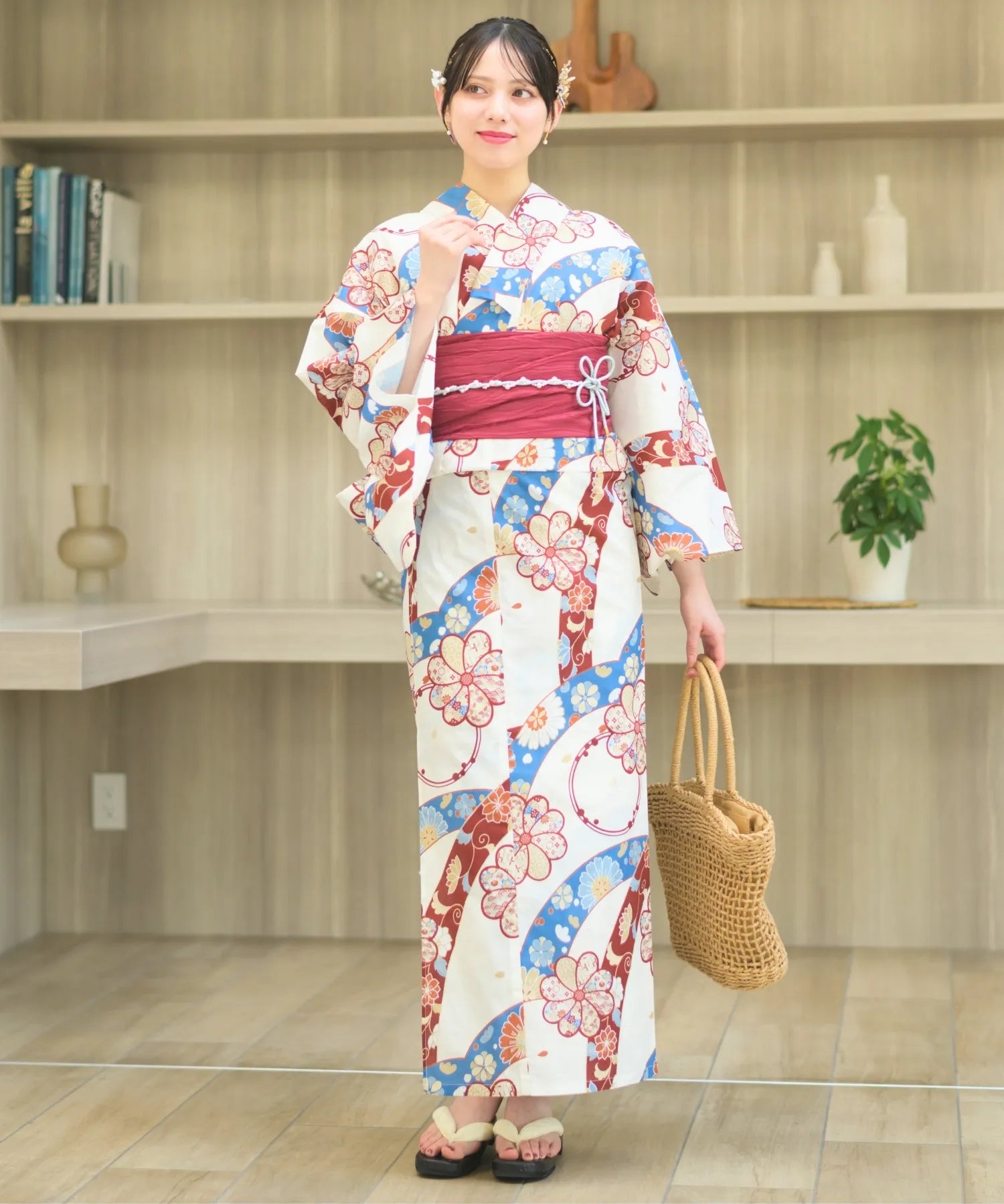 夏恋浴衣 花織りの舞 下駄付き5点セット(浴衣・兵児帯・腰紐×2・下駄)