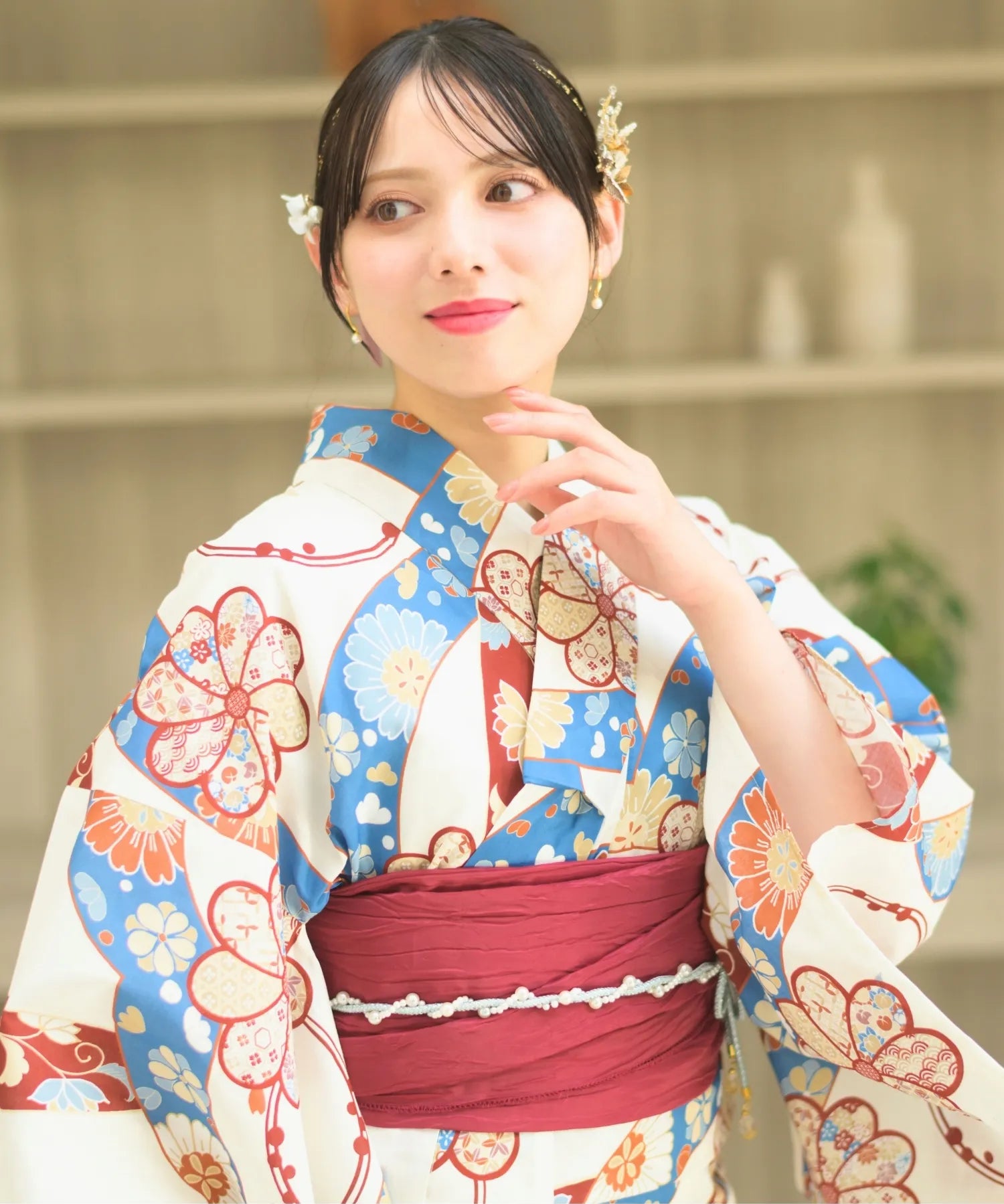 夏恋浴衣 花織りの舞 下駄付き5点セット(浴衣・兵児帯・腰紐×2・下駄)