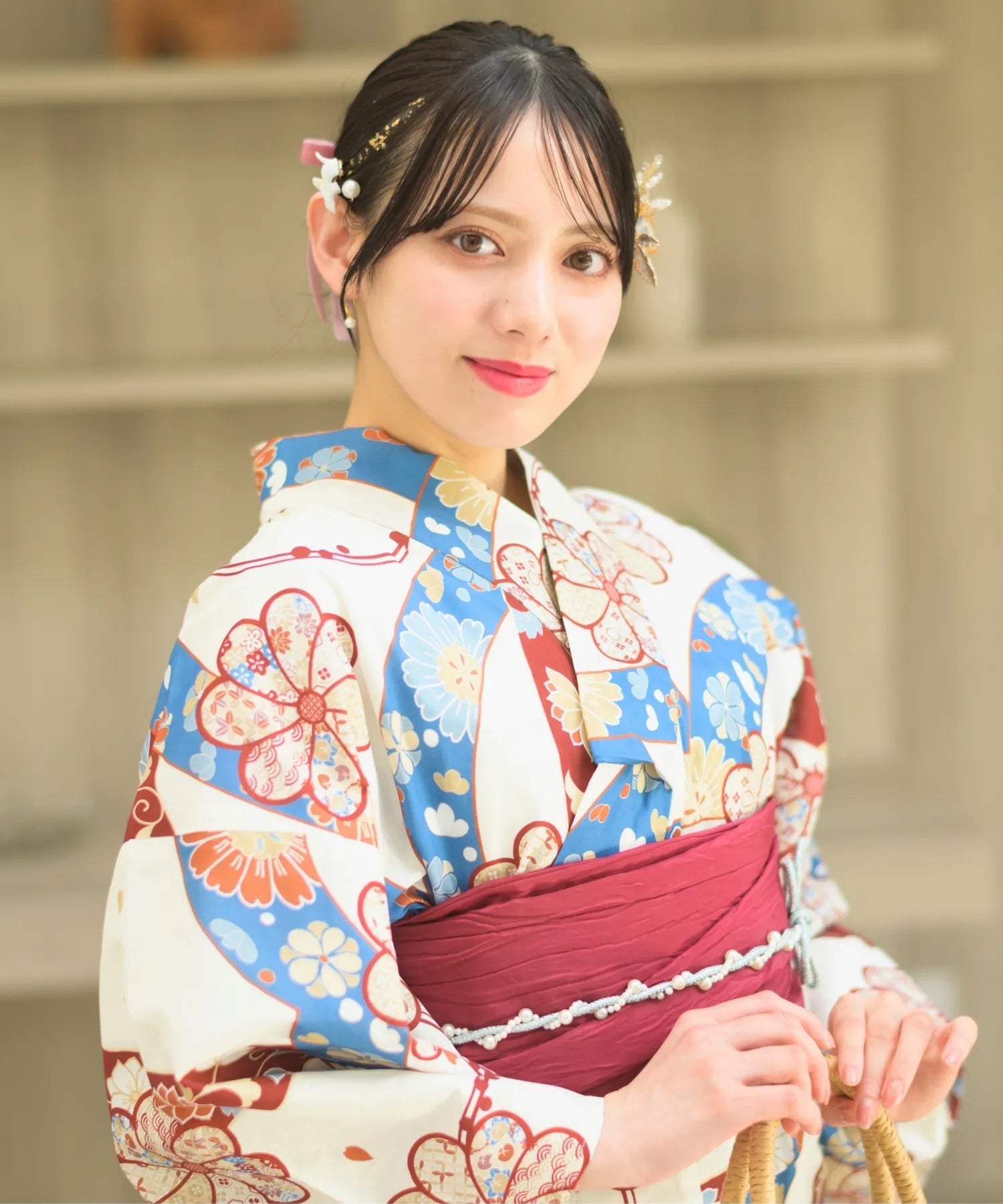 夏恋浴衣 花織りの舞 下駄付き5点セット(浴衣・兵児帯・腰紐×2・下駄)