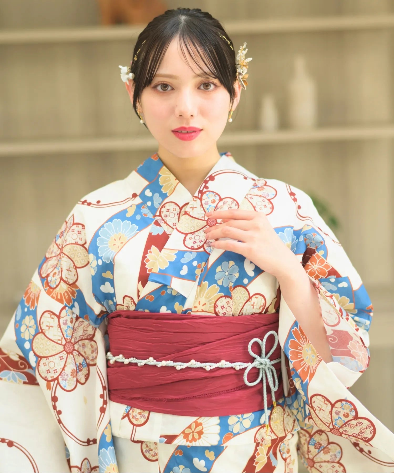夏恋浴衣 花織りの舞 下駄付き5点セット(浴衣・兵児帯・腰紐×2・下駄)
