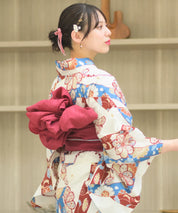 夏恋浴衣 花織りの舞 下駄付き5点セット(浴衣・兵児帯・腰紐×2・下駄)
