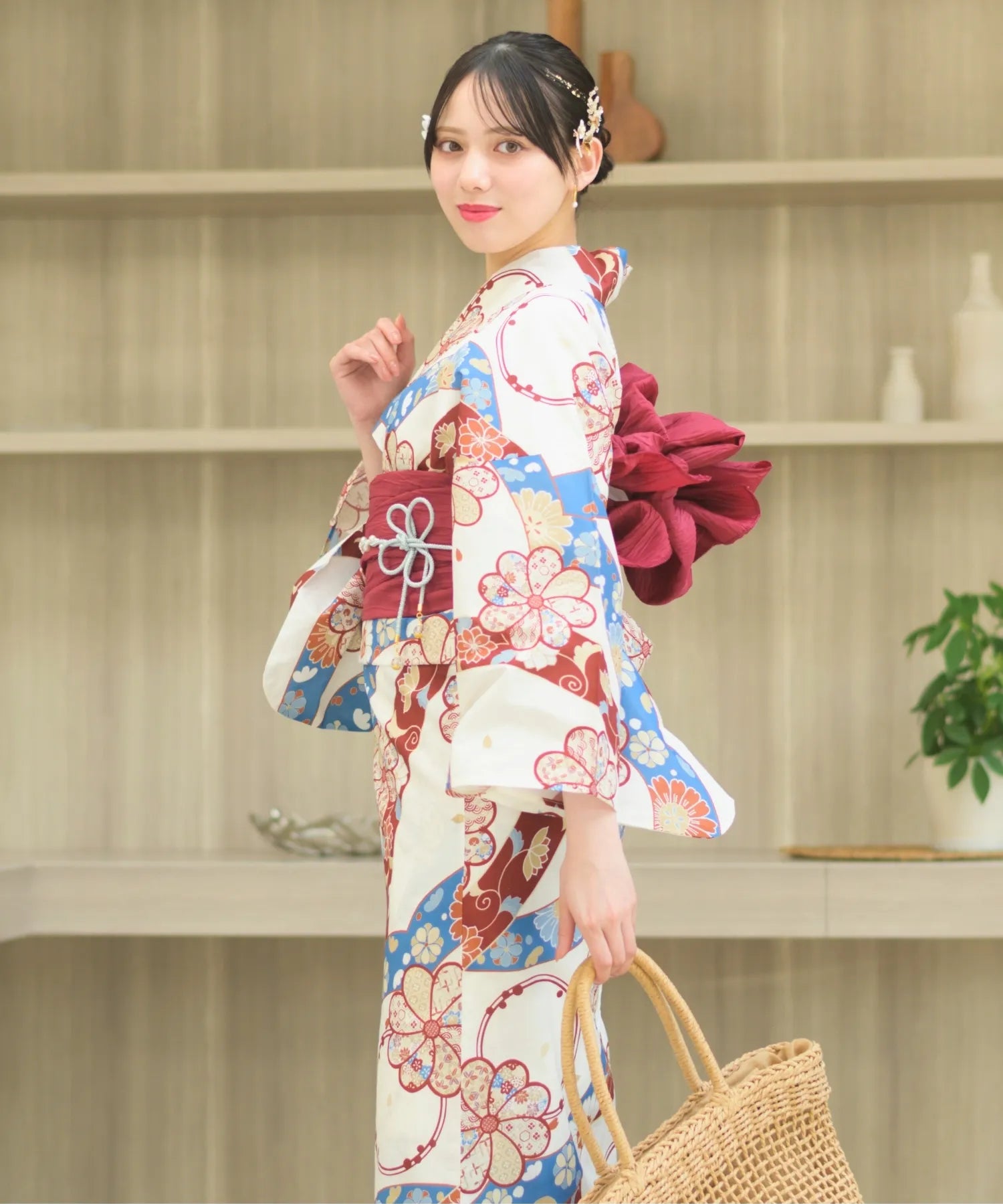 夏恋浴衣 花織りの舞 下駄付き5点セット(浴衣・兵児帯・腰紐×2・下駄)