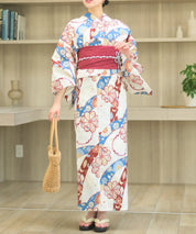 夏恋浴衣 花織りの舞 下駄付き5点セット(浴衣・兵児帯・腰紐×2・下駄)