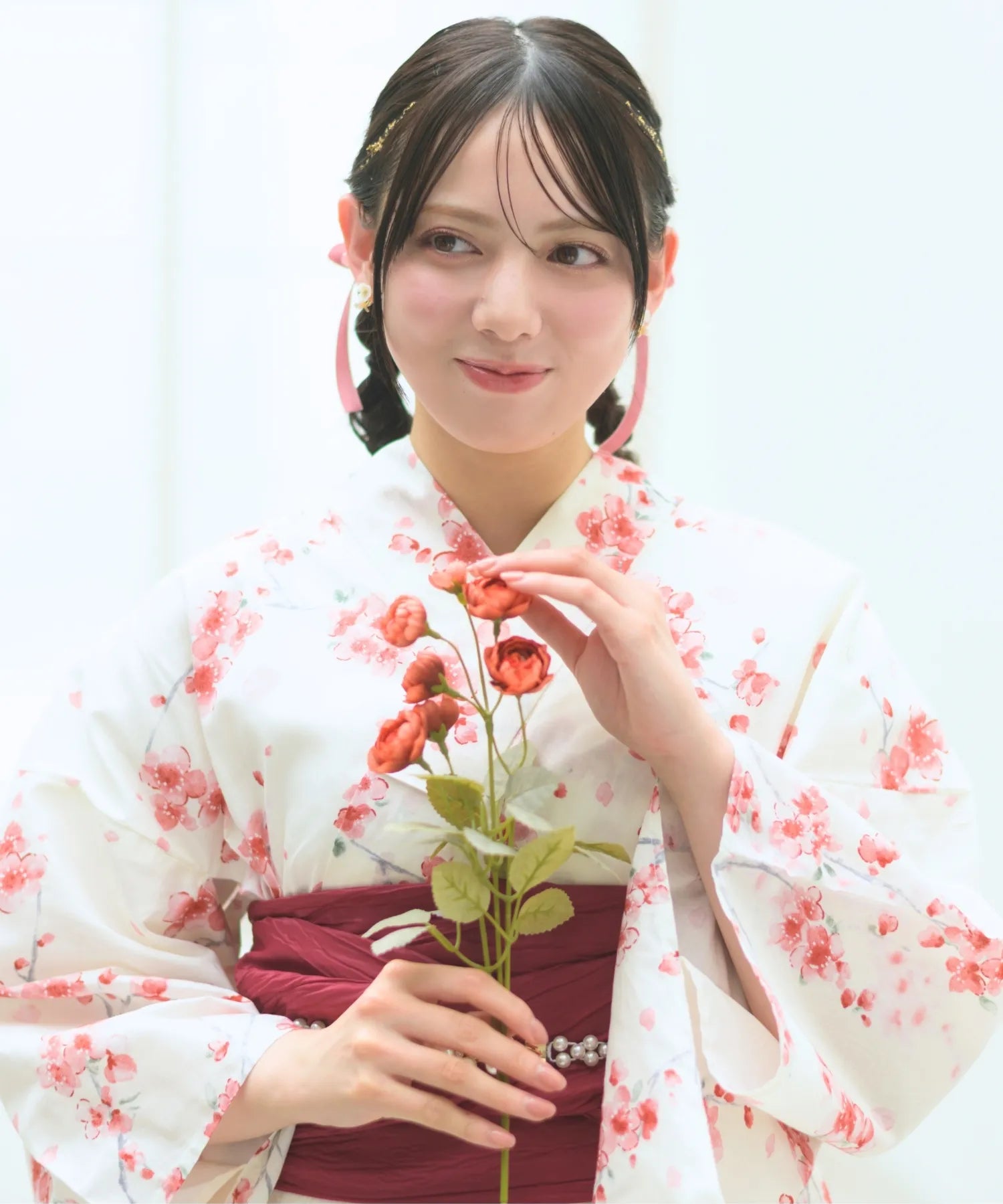 夏恋浴衣 桜霞みやび 下駄付き5点セット(浴衣・兵児帯・腰紐×2・下駄)