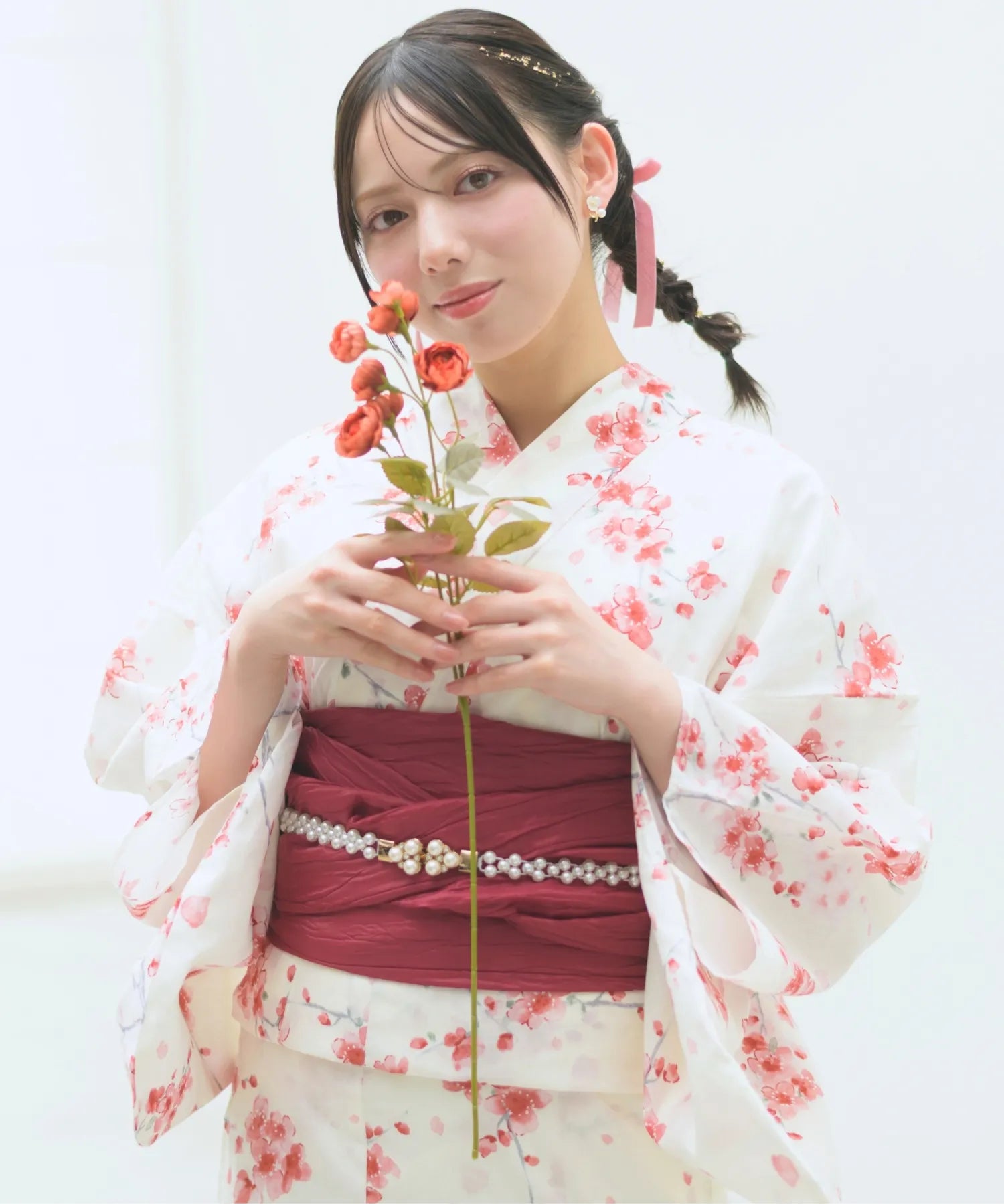 夏恋浴衣 桜霞みやび 下駄付き5点セット(浴衣・兵児帯・腰紐×2・下駄)
