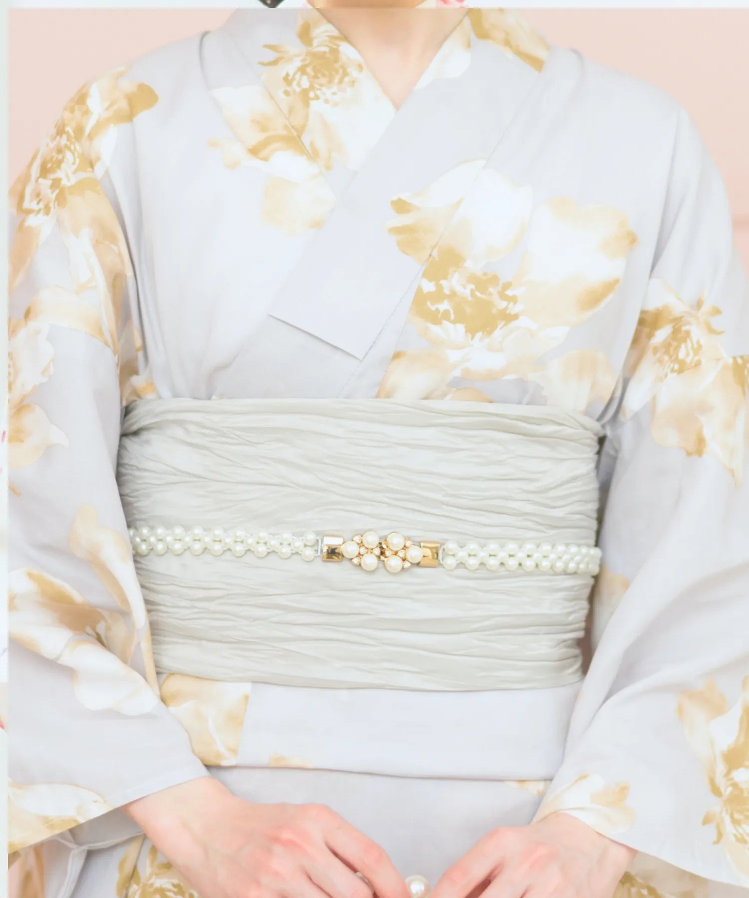 夏恋浴衣 ふわり淡花咲き 下駄付き5点セット(浴衣・兵児帯・腰紐×2・下駄)