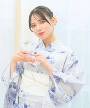 夏宵浴衣 花麗流れ 下駄付き5点セット(浴衣・兵児帯・腰紐×2・下駄)