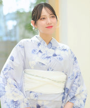 夏宵浴衣 花麗流れ 下駄付き5点セット(浴衣・兵児帯・腰紐×2・下駄)