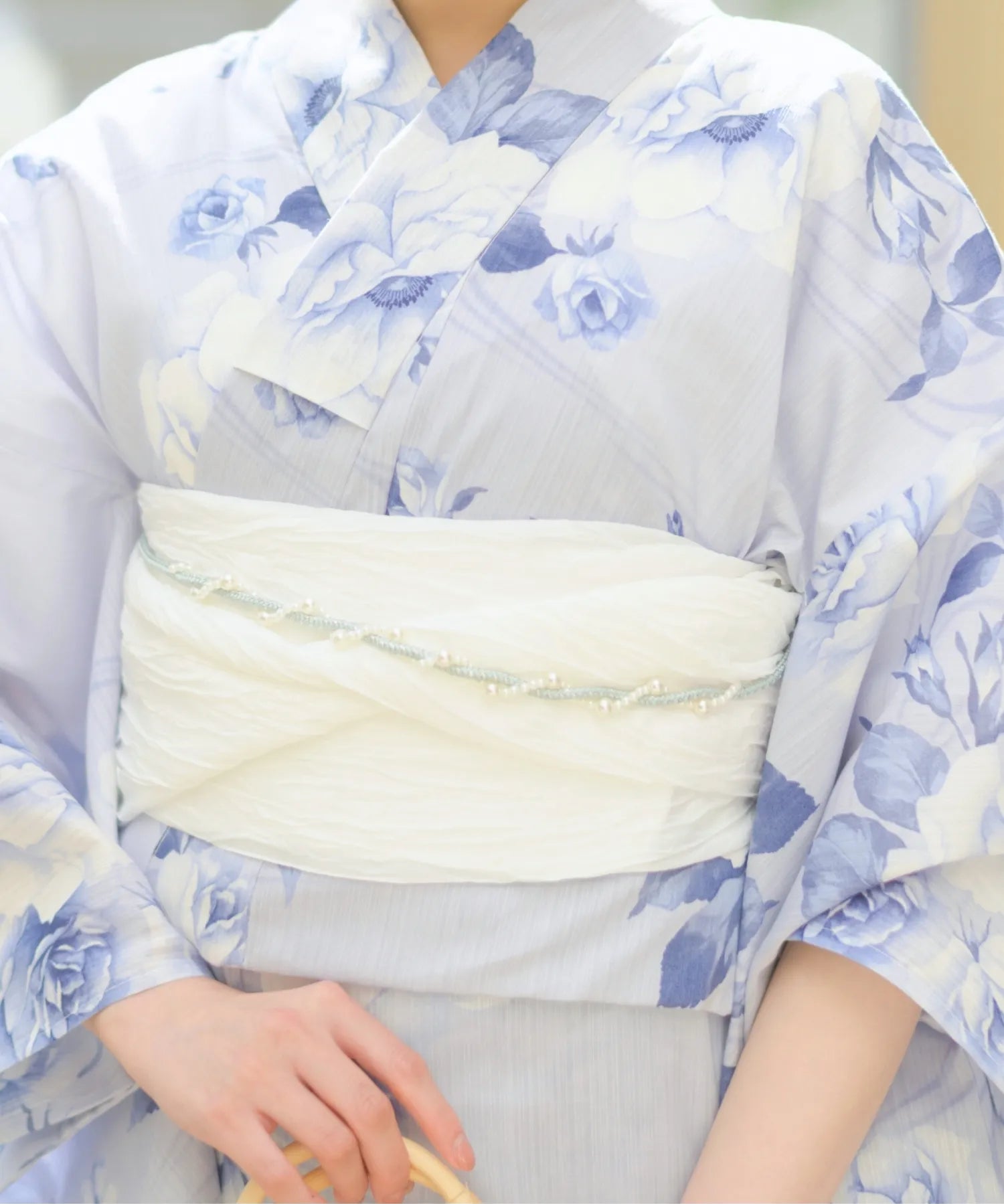 夏宵浴衣 花麗流れ 下駄付き5点セット(浴衣・兵児帯・腰紐×2・下駄)