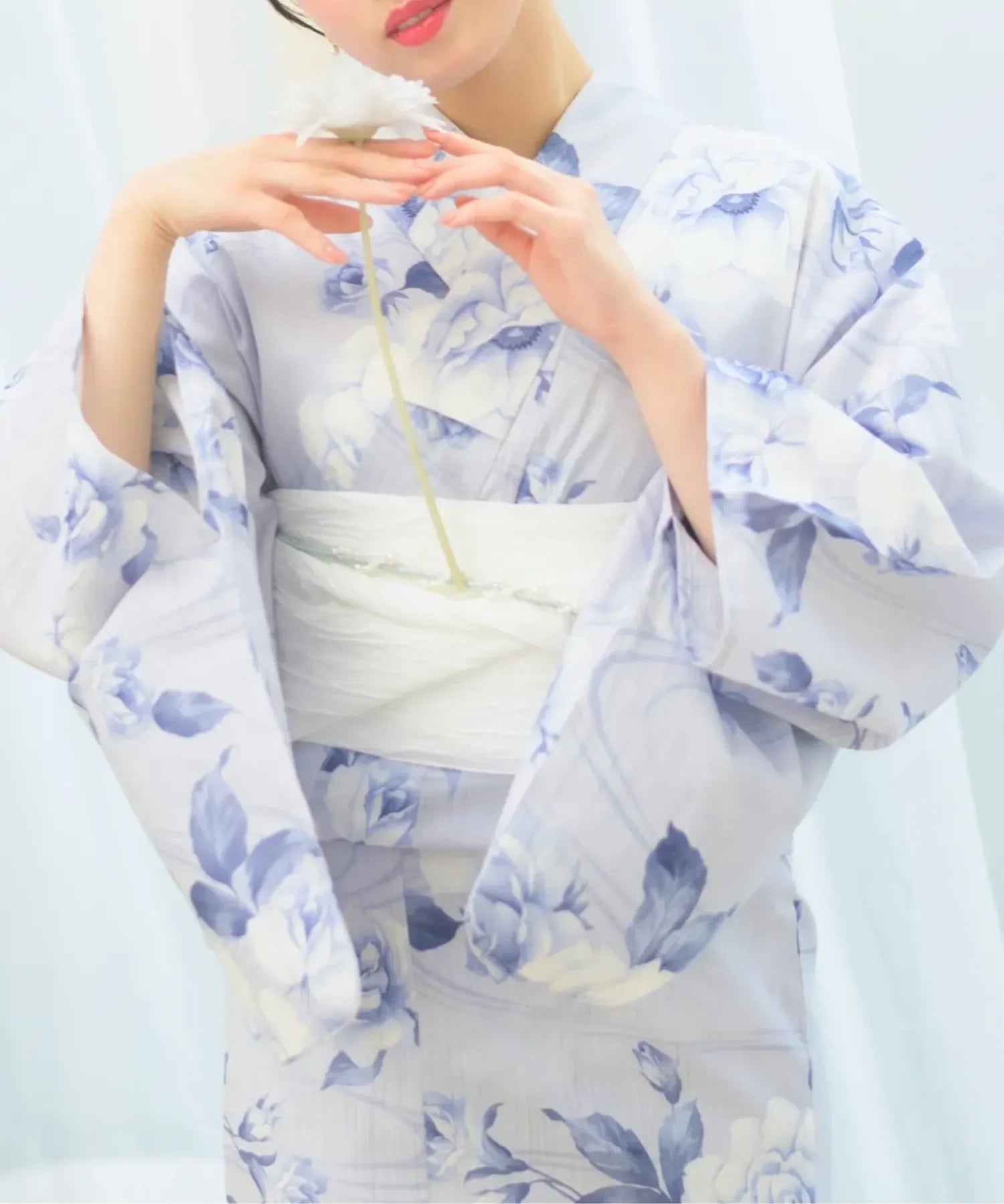 夏宵浴衣 花麗流れ 下駄付き5点セット(浴衣・兵児帯・腰紐×2・下駄)