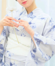 夏宵浴衣 花麗流れ 下駄付き5点セット(浴衣・兵児帯・腰紐×2・下駄)