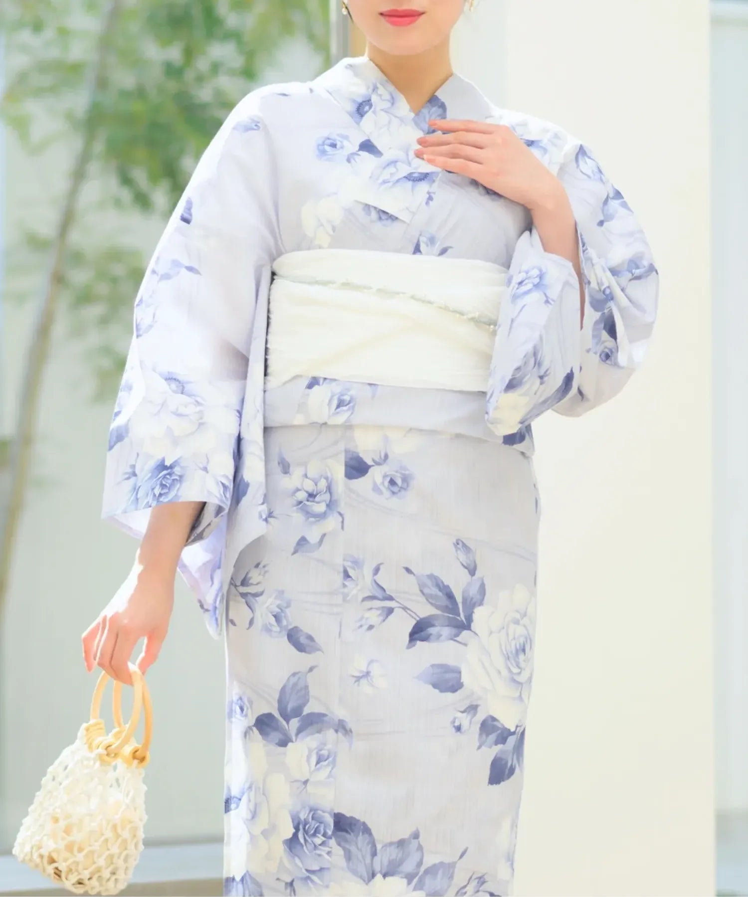 夏宵浴衣 花麗流れ 下駄付き5点セット(浴衣・兵児帯・腰紐×2・下駄)