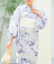 夏宵浴衣 花麗流れ 下駄付き5点セット(浴衣・兵児帯・腰紐×2・下駄)