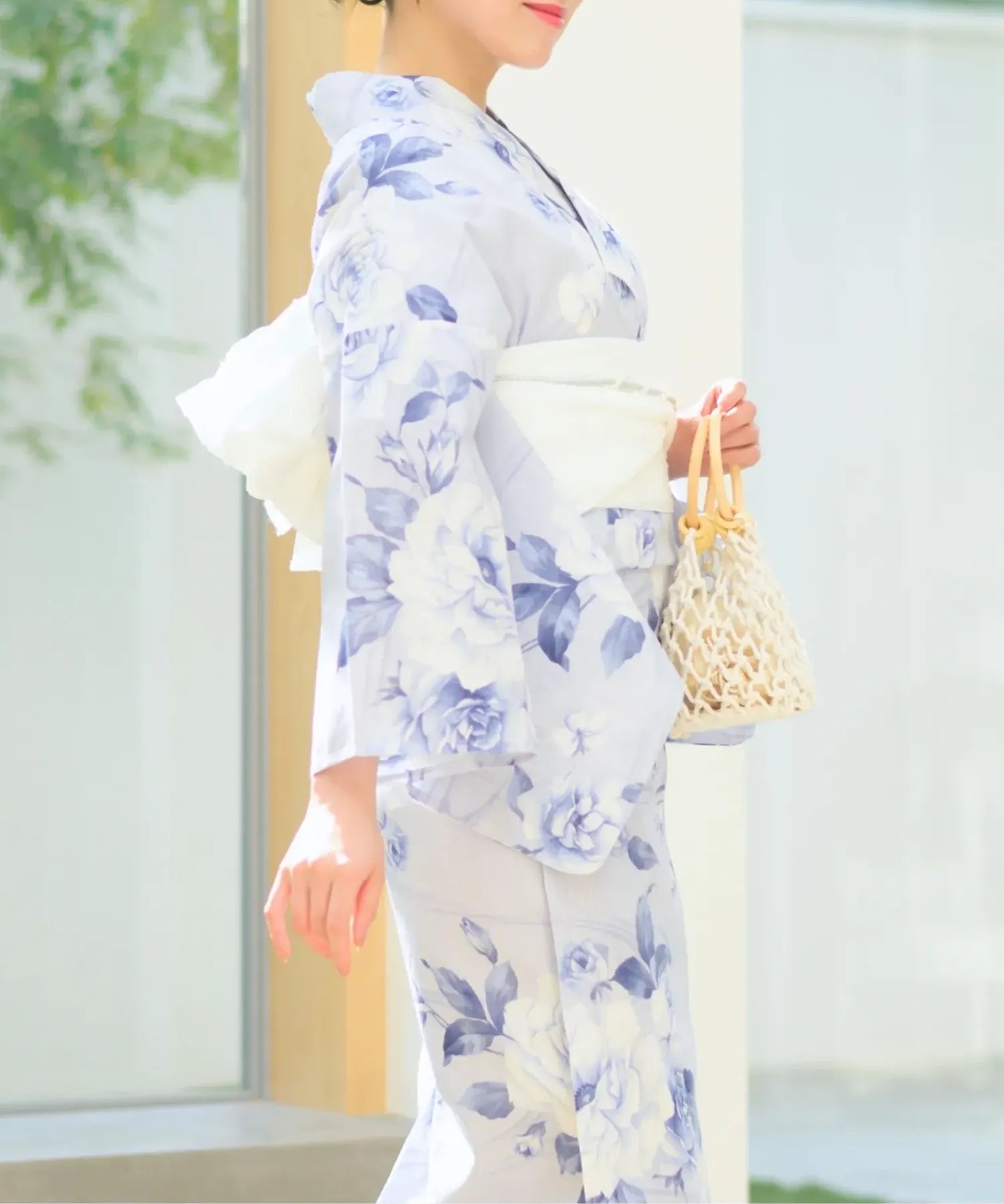 夏宵浴衣 花麗流れ 下駄付き5点セット(浴衣・兵児帯・腰紐×2・下駄)