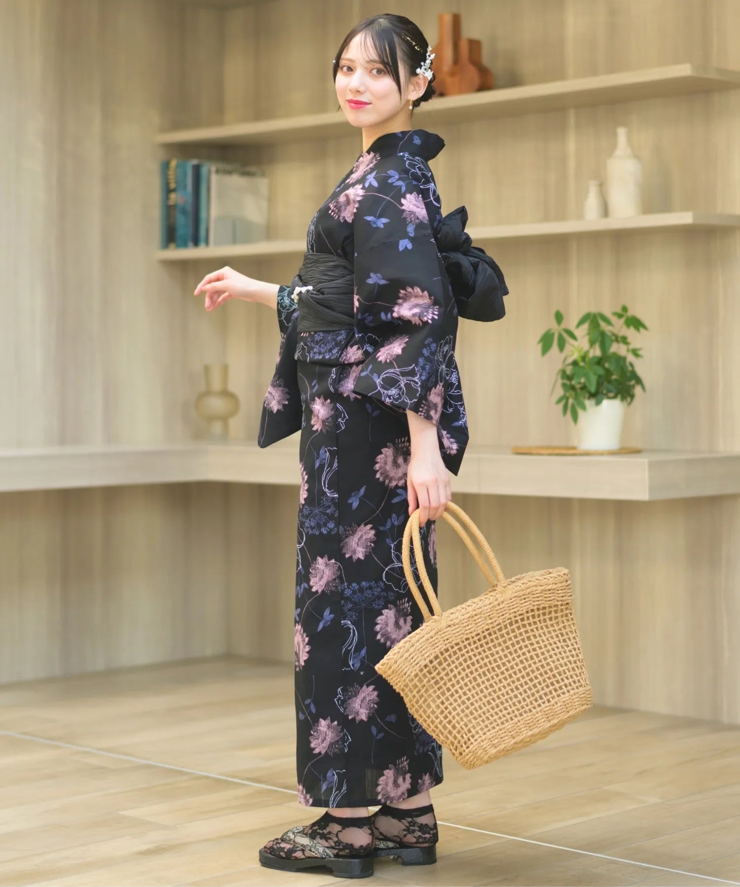 夏宵浴衣 宵の風花宴 下駄付き5点セット(浴衣・兵児帯・腰紐×2・下駄)