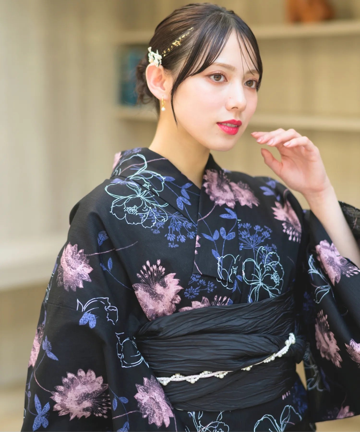 夏宵浴衣 宵の風花宴 下駄付き5点セット(浴衣・兵児帯・腰紐×2・下駄)