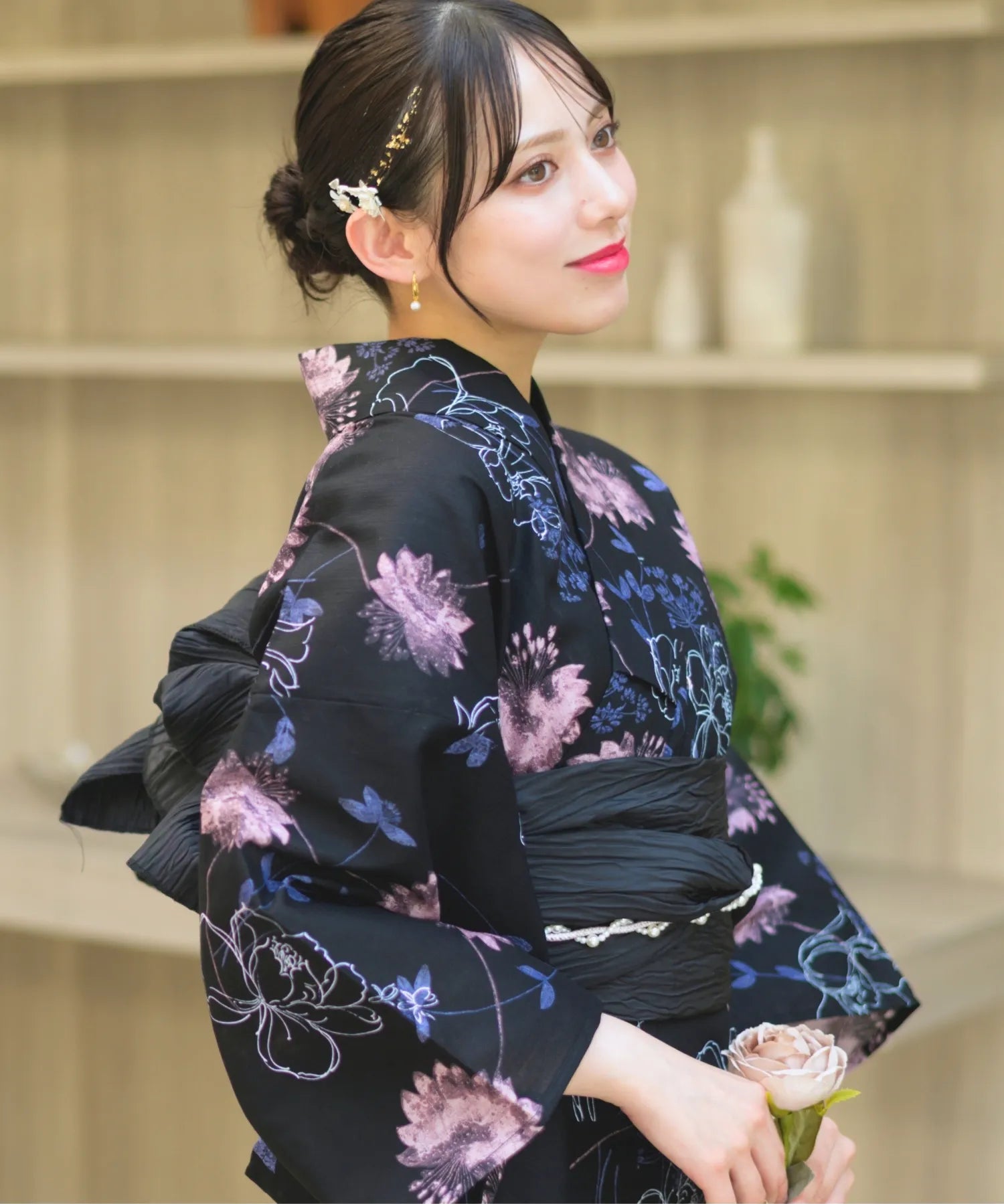 夏宵浴衣 宵の風花宴 下駄付き5点セット(浴衣・兵児帯・腰紐×2・下駄)