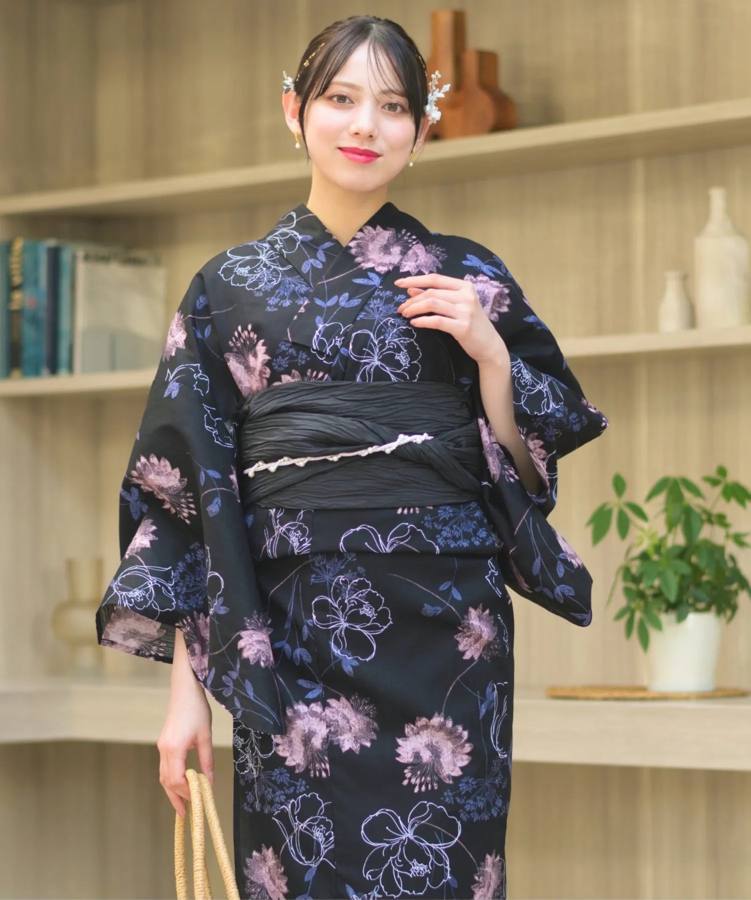 夏宵浴衣 宵の風花宴 下駄付き5点セット(浴衣・兵児帯・腰紐×2・下駄)