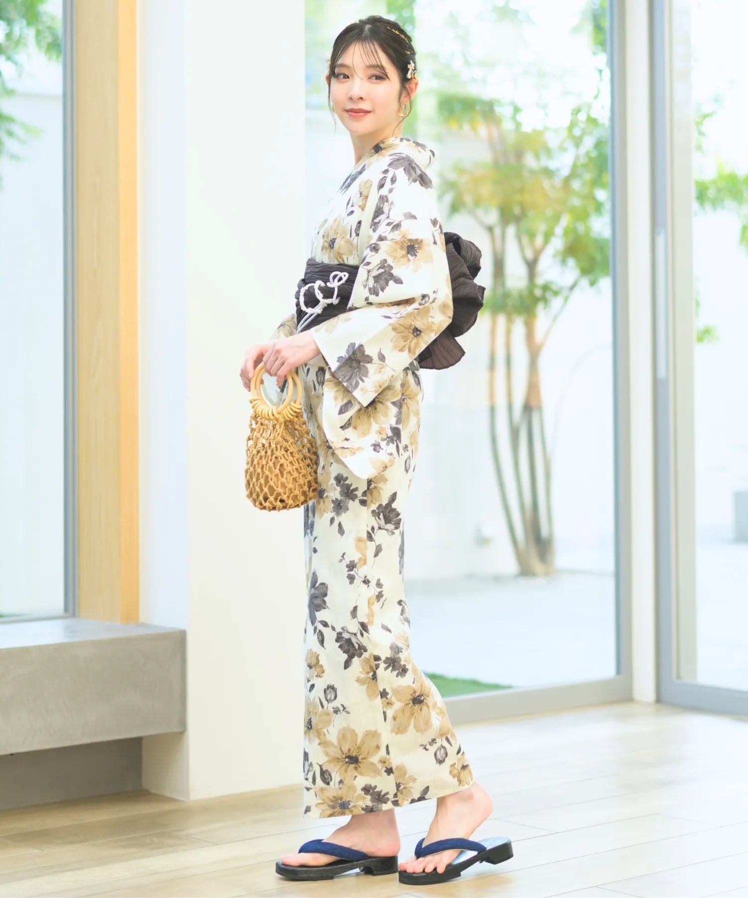 夏宵浴衣 色香花 下駄付き5点セット(浴衣・兵児帯・腰紐×2・下駄)