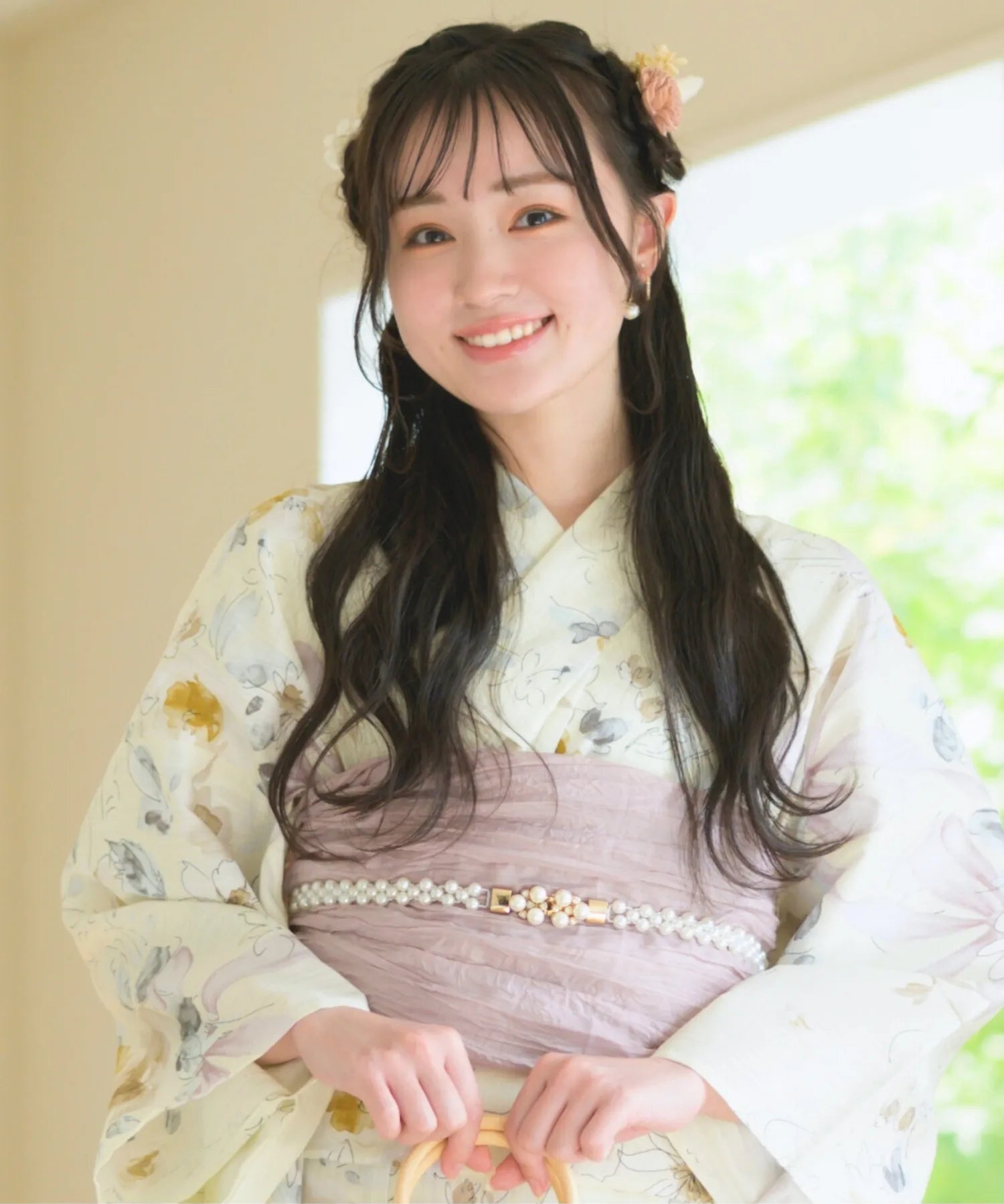 夏宵浴衣 ミルキーリボンの花奏 下駄付き5点セット(浴衣・兵児帯・腰紐×2・下駄)