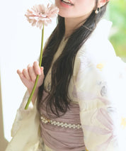 夏宵浴衣 ミルキーリボンの花奏 下駄付き5点セット(浴衣・兵児帯・腰紐×2・下駄)