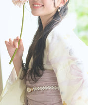 夏宵浴衣 ミルキーリボンの花奏 下駄付き5点セット(浴衣・兵児帯・腰紐×2・下駄)