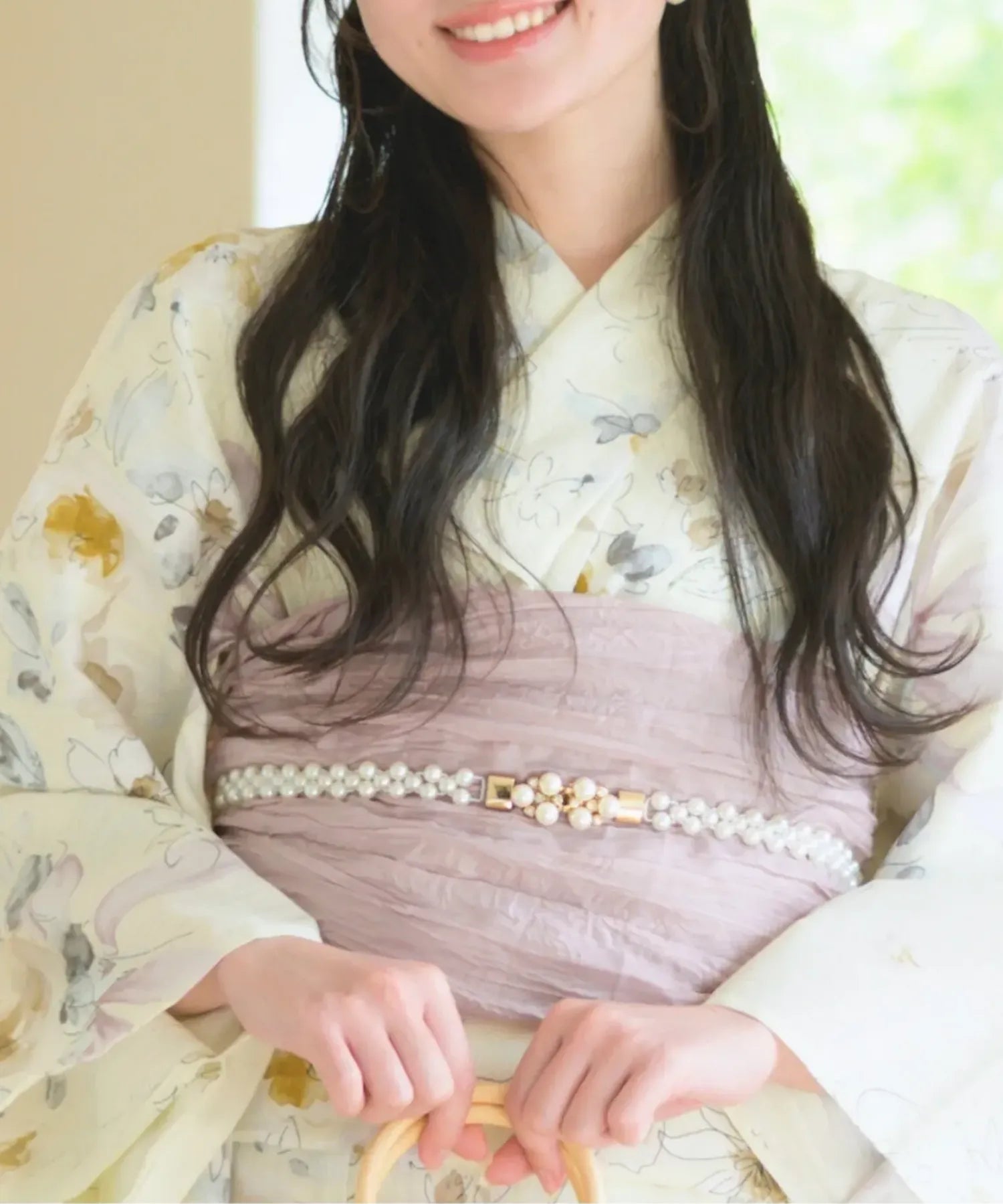 夏宵浴衣 ミルキーリボンの花奏 下駄付き5点セット(浴衣・兵児帯・腰紐×2・下駄)