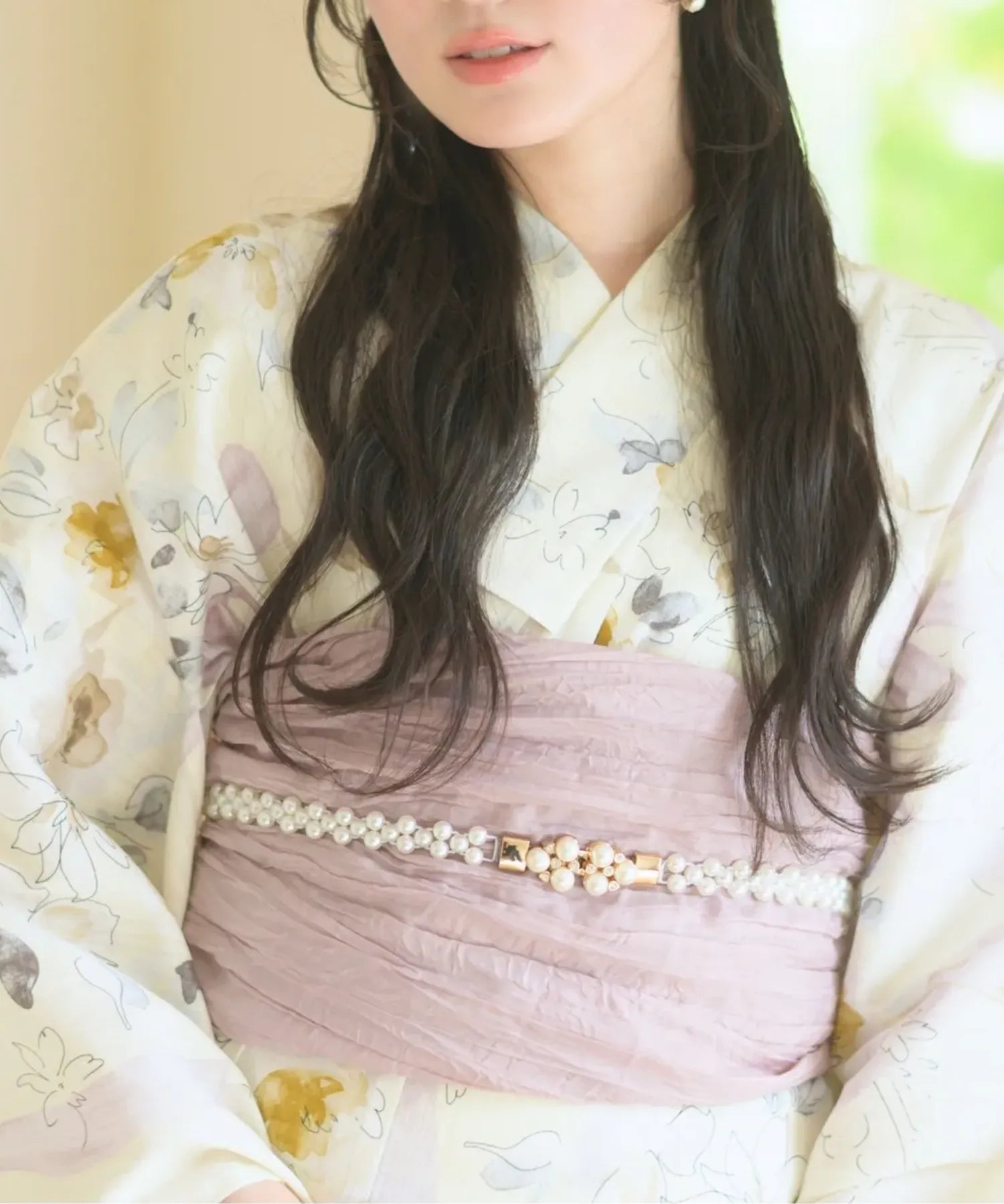 夏宵浴衣 ミルキーリボンの花奏 下駄付き5点セット(浴衣・兵児帯・腰紐×2・下駄)