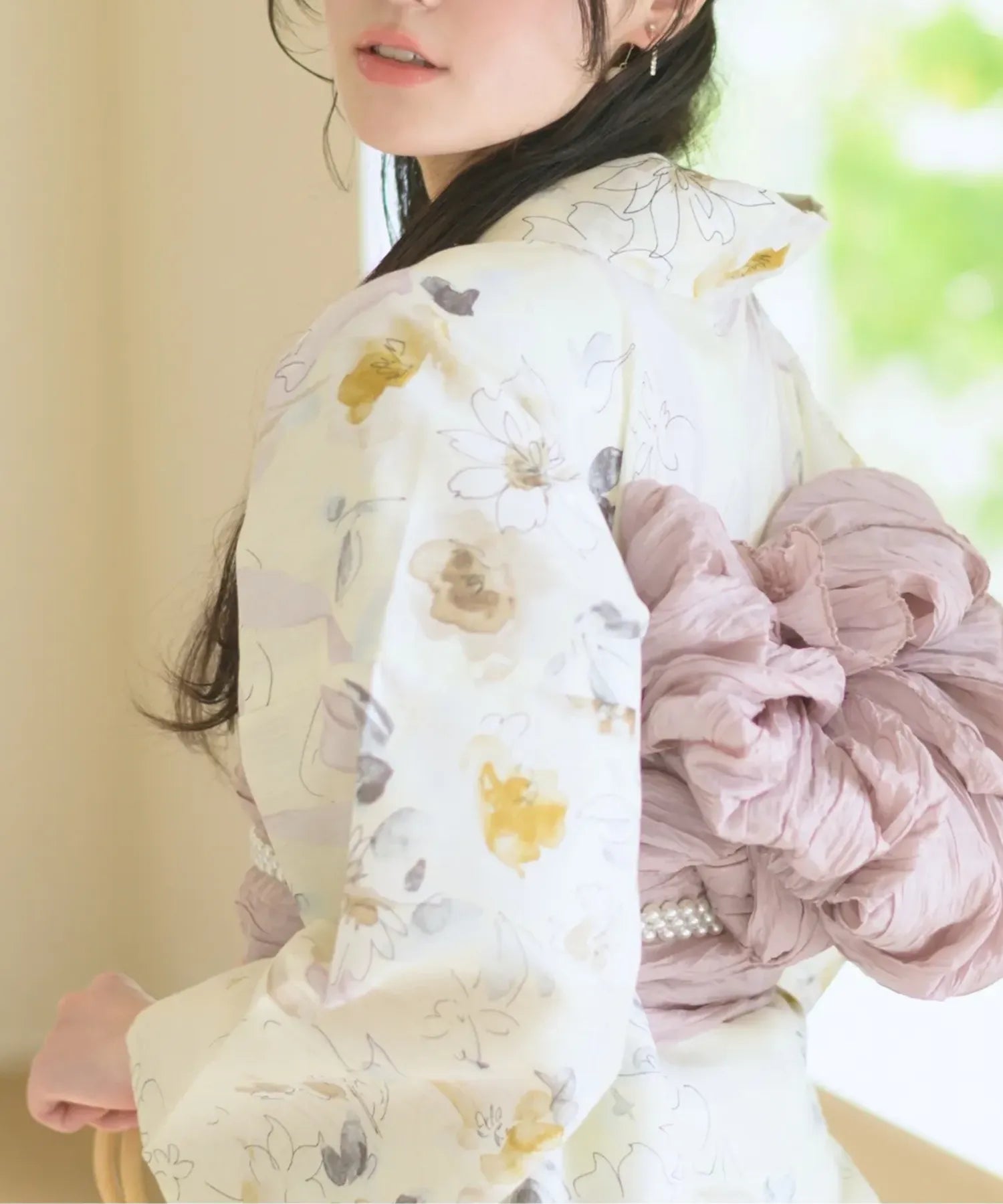 夏宵浴衣 ミルキーリボンの花奏 下駄付き5点セット(浴衣・兵児帯・腰紐×2・下駄)