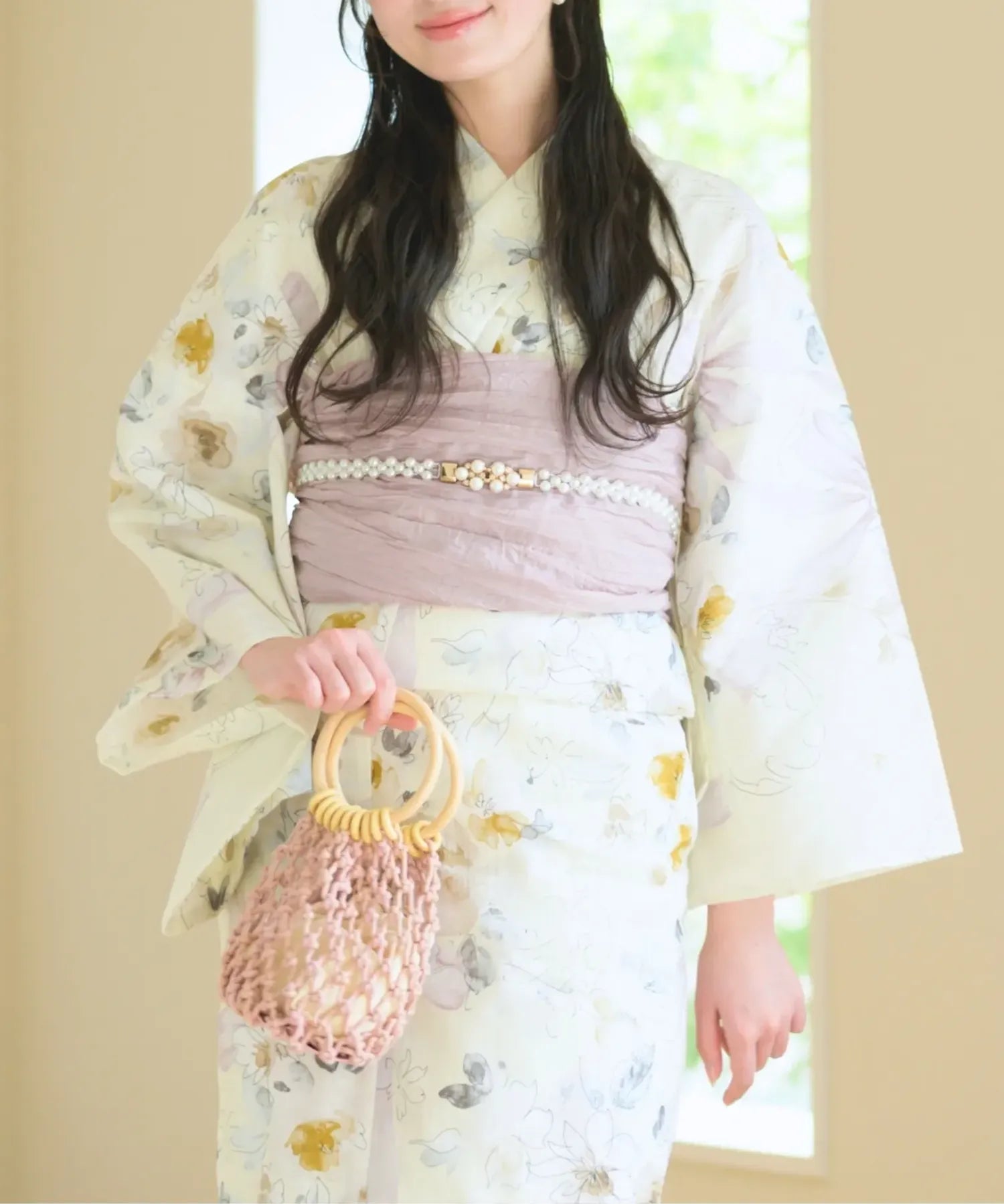 夏宵浴衣 ミルキーリボンの花奏 下駄付き5点セット(浴衣・兵児帯・腰紐×2・下駄)