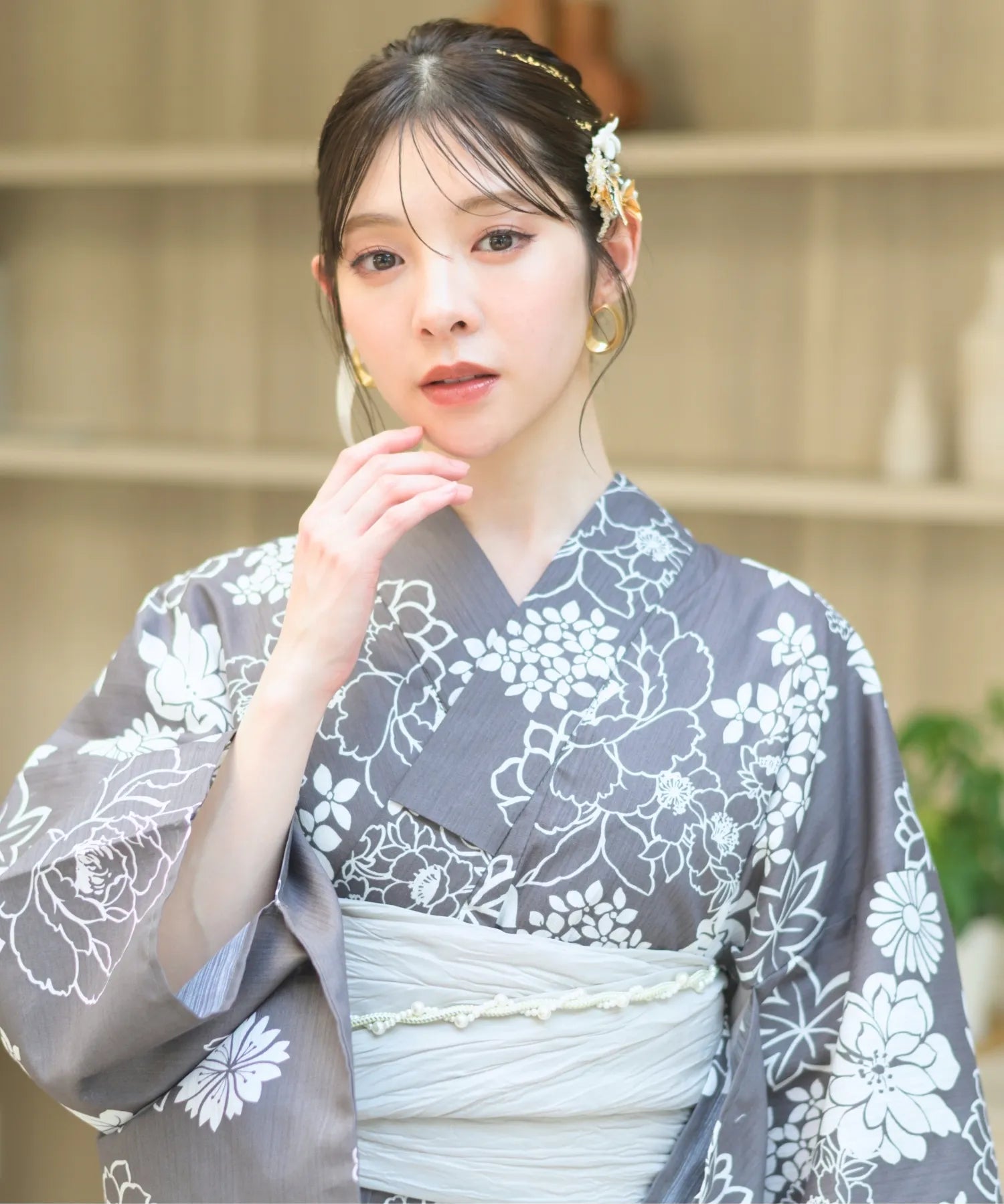 夏宵浴衣 菊芍優音 下駄付き5点セット(浴衣・兵児帯・腰紐×2・下駄)
