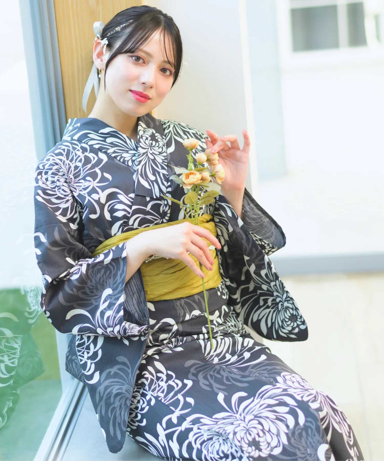 夏宵浴衣 月影の菊詩 下駄付き5点セット(浴衣・兵児帯・腰紐×2・下駄)