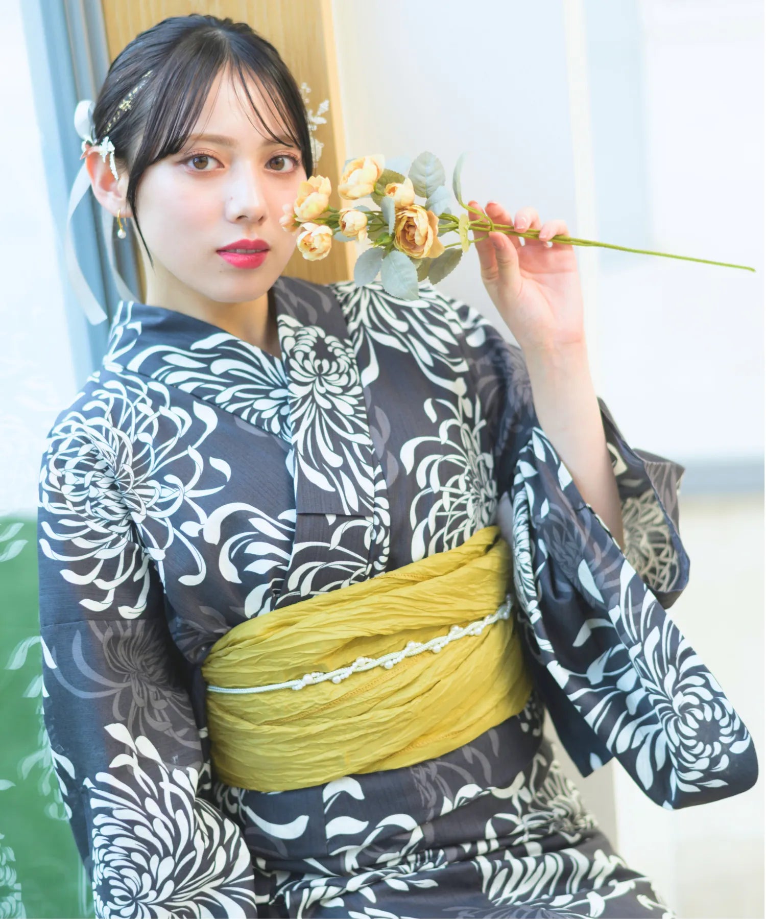 夏宵浴衣 月影の菊詩 下駄付き5点セット(浴衣・兵児帯・腰紐×2・下駄)