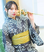 夏宵浴衣 月影の菊詩 下駄付き5点セット(浴衣・兵児帯・腰紐×2・下駄)
