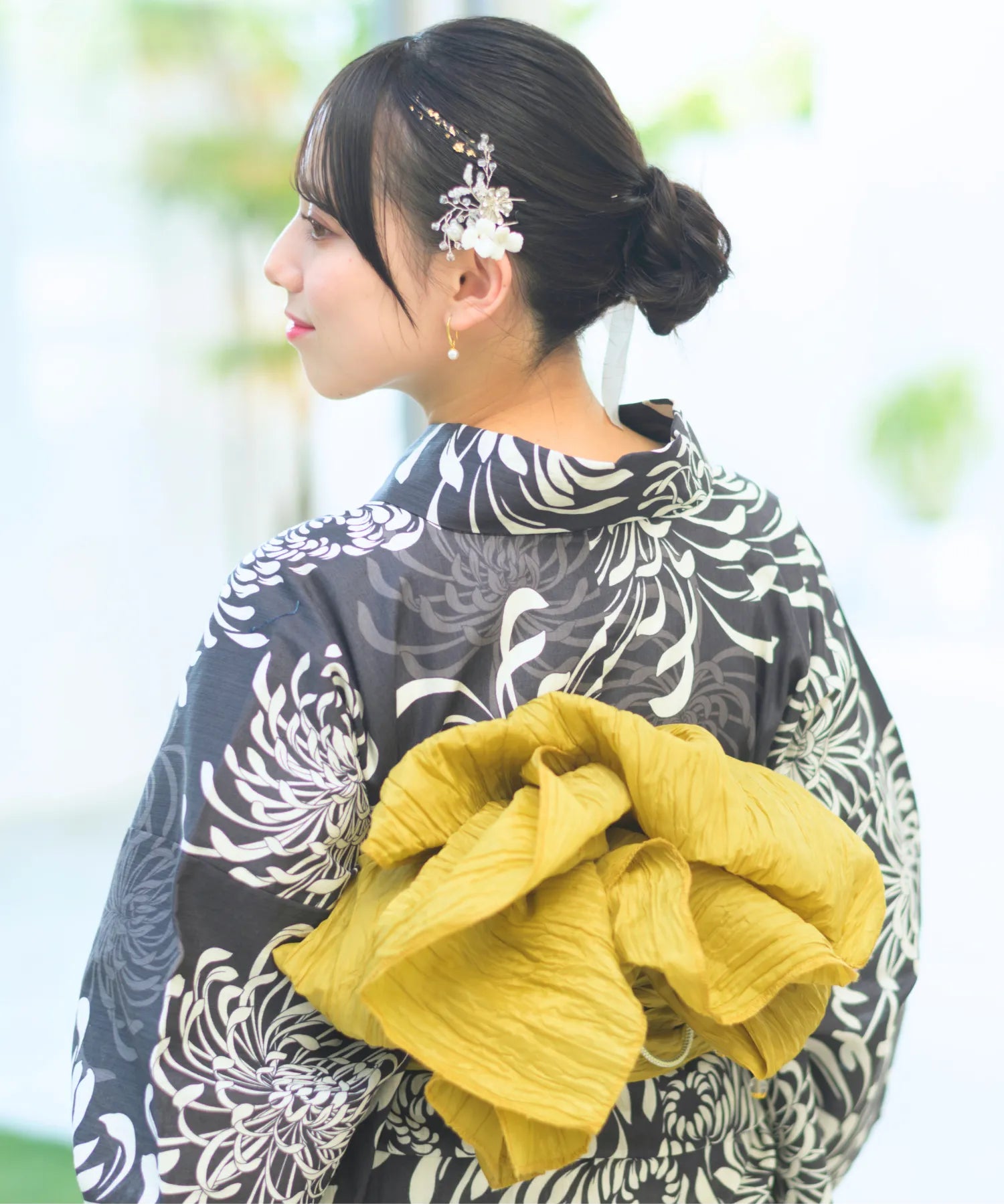 夏宵浴衣 月影の菊詩 下駄付き5点セット(浴衣・兵児帯・腰紐×2・下駄)