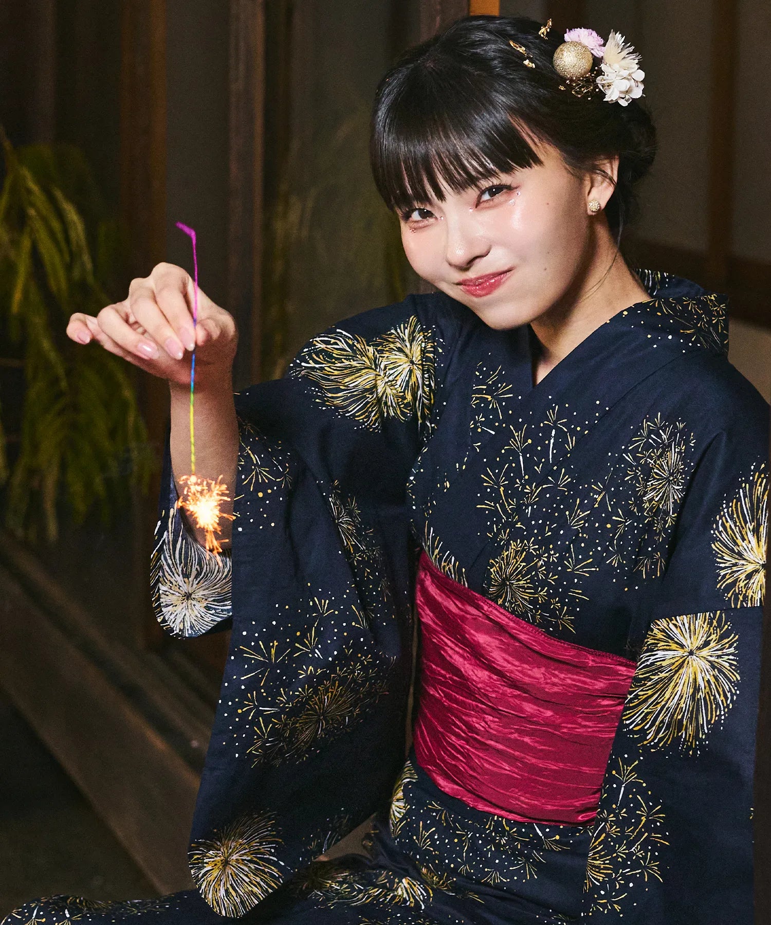川口ゆりな コラボ浴衣 紺夜の儚火 下駄付き5点セット(浴衣